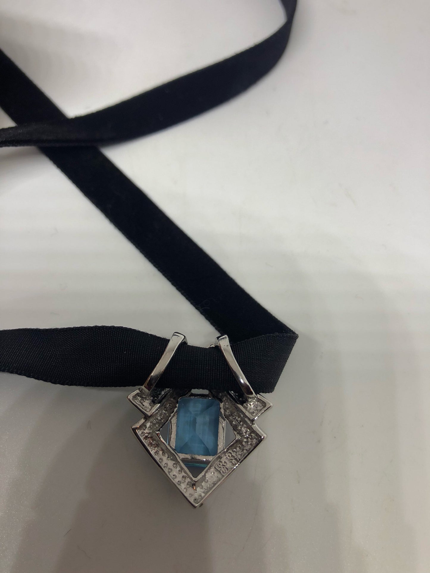 Vintage Blue Topaz Choker 925 Sterling Silver Necklace Pendant