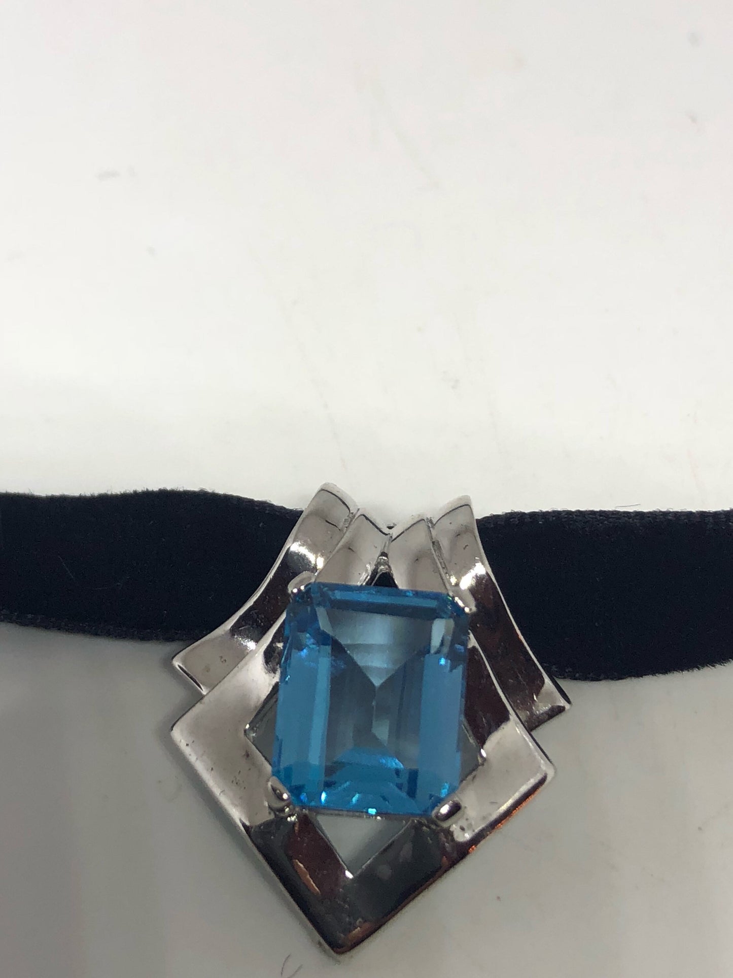 Vintage Blue Topaz Choker 925 Sterling Silver Necklace Pendant