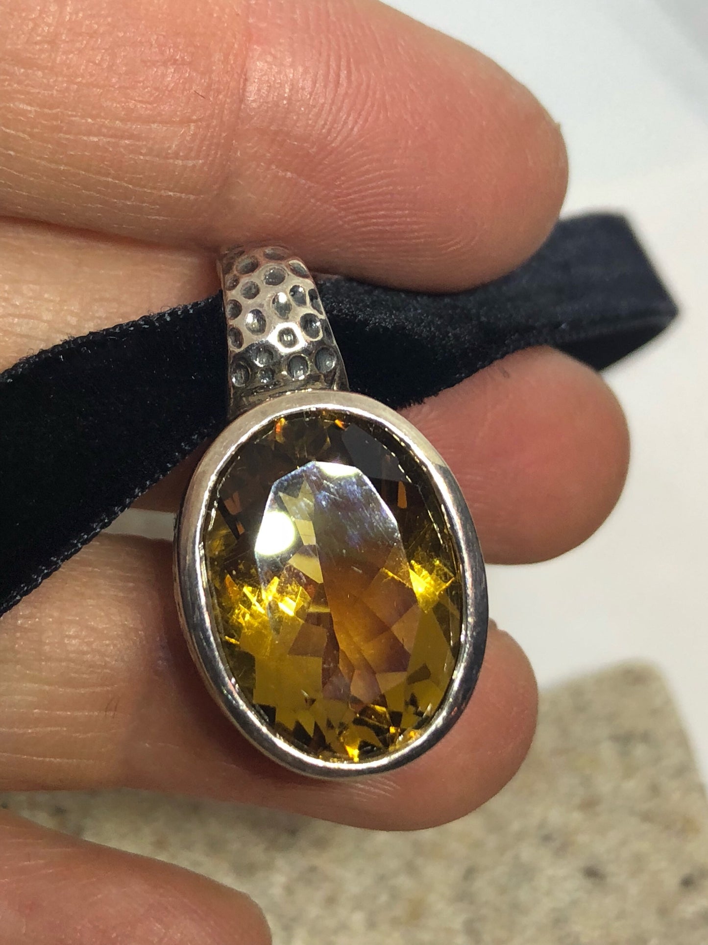 Vintage Handmade Sterling Silver Golden Citrine Pendant