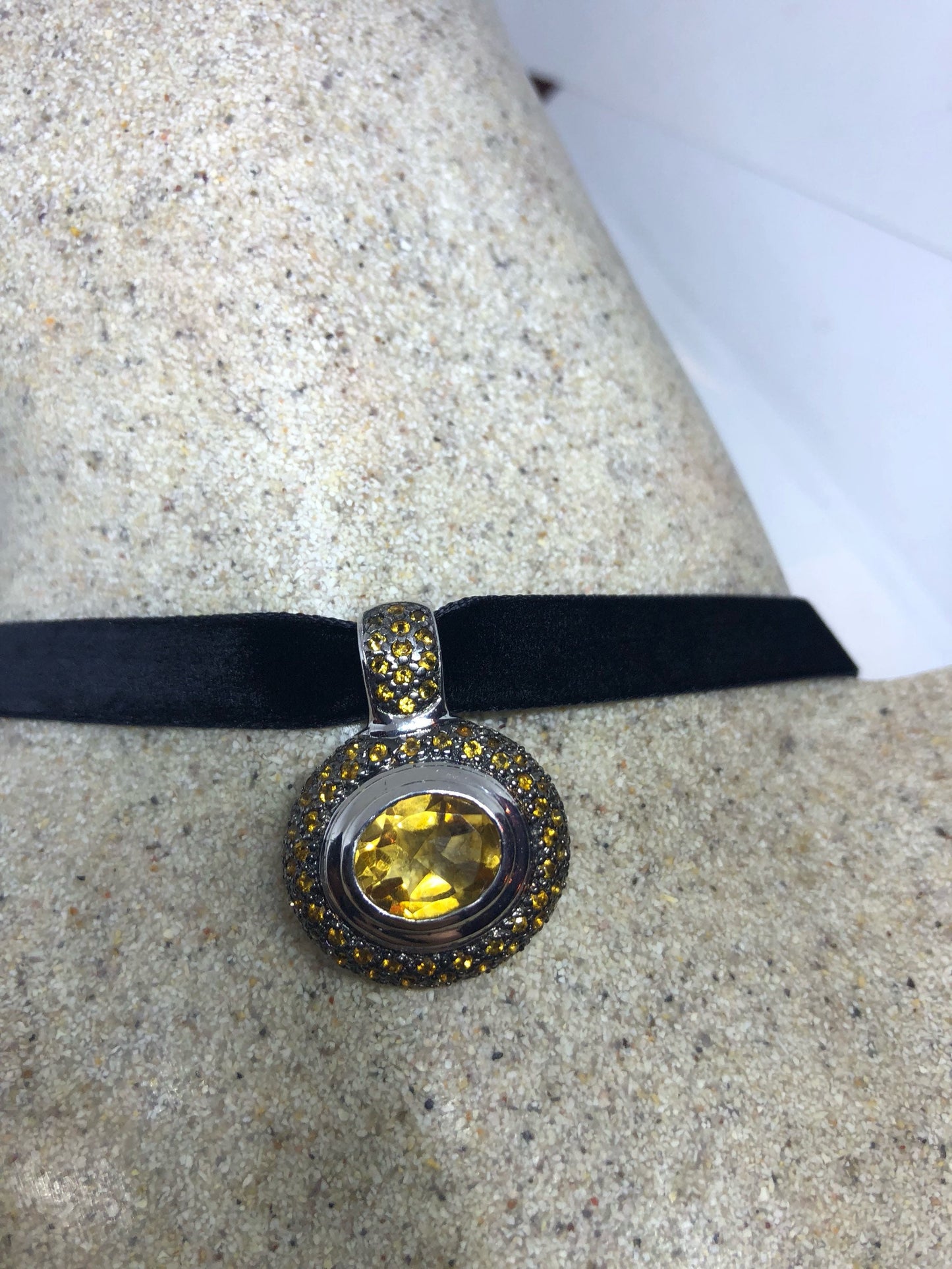 Vintage Handmade Sterling Silver Golden Citrine Pendant