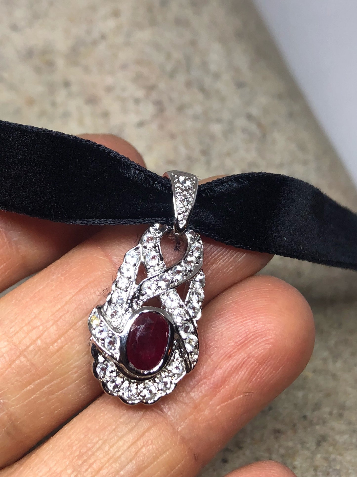 Vintage Handmade 925 Sterling Silver Gold Ruby Pendant