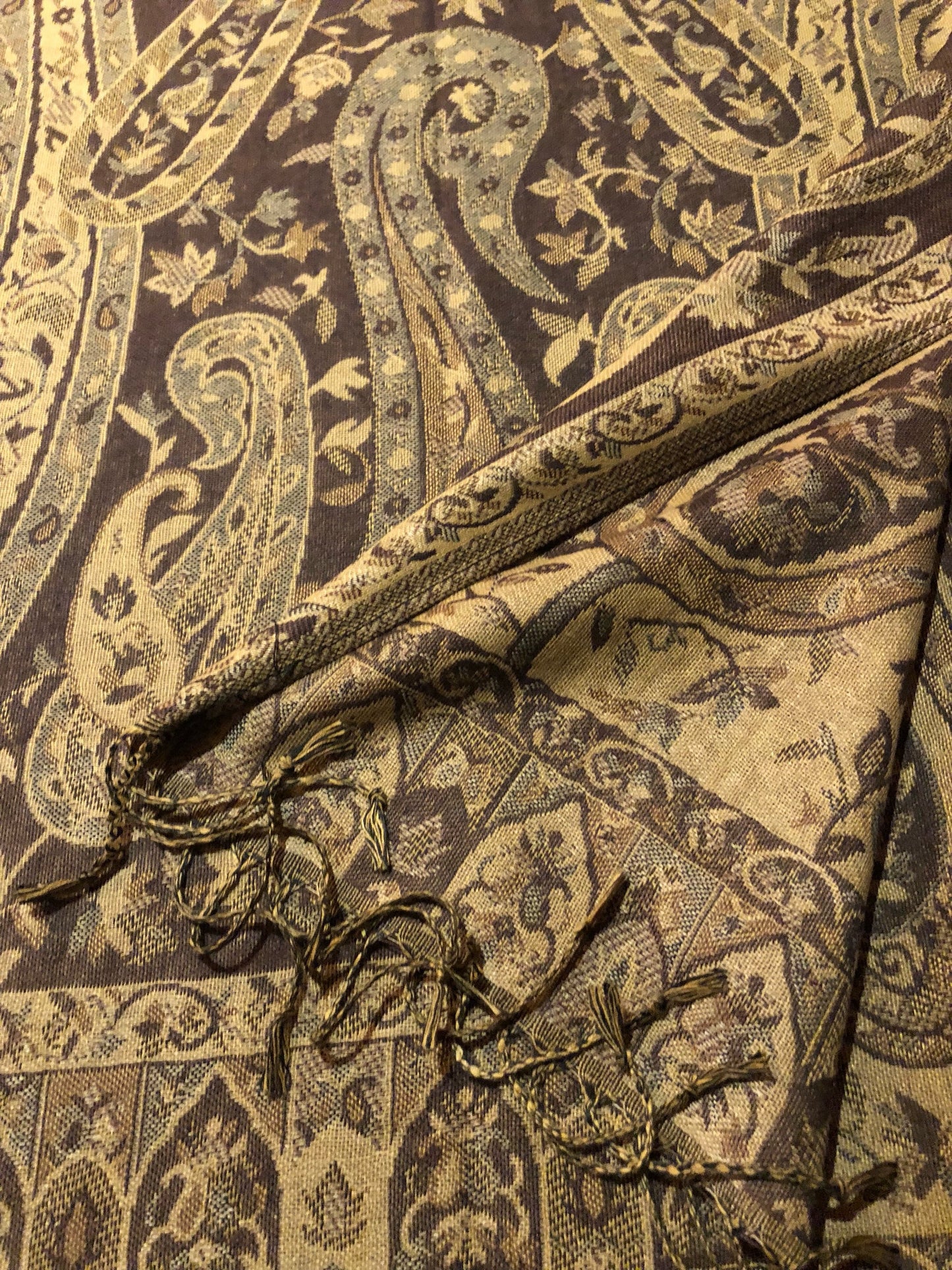 Vintage Brown Paisley Brocade Pashmina Scarf Wrap Shawl