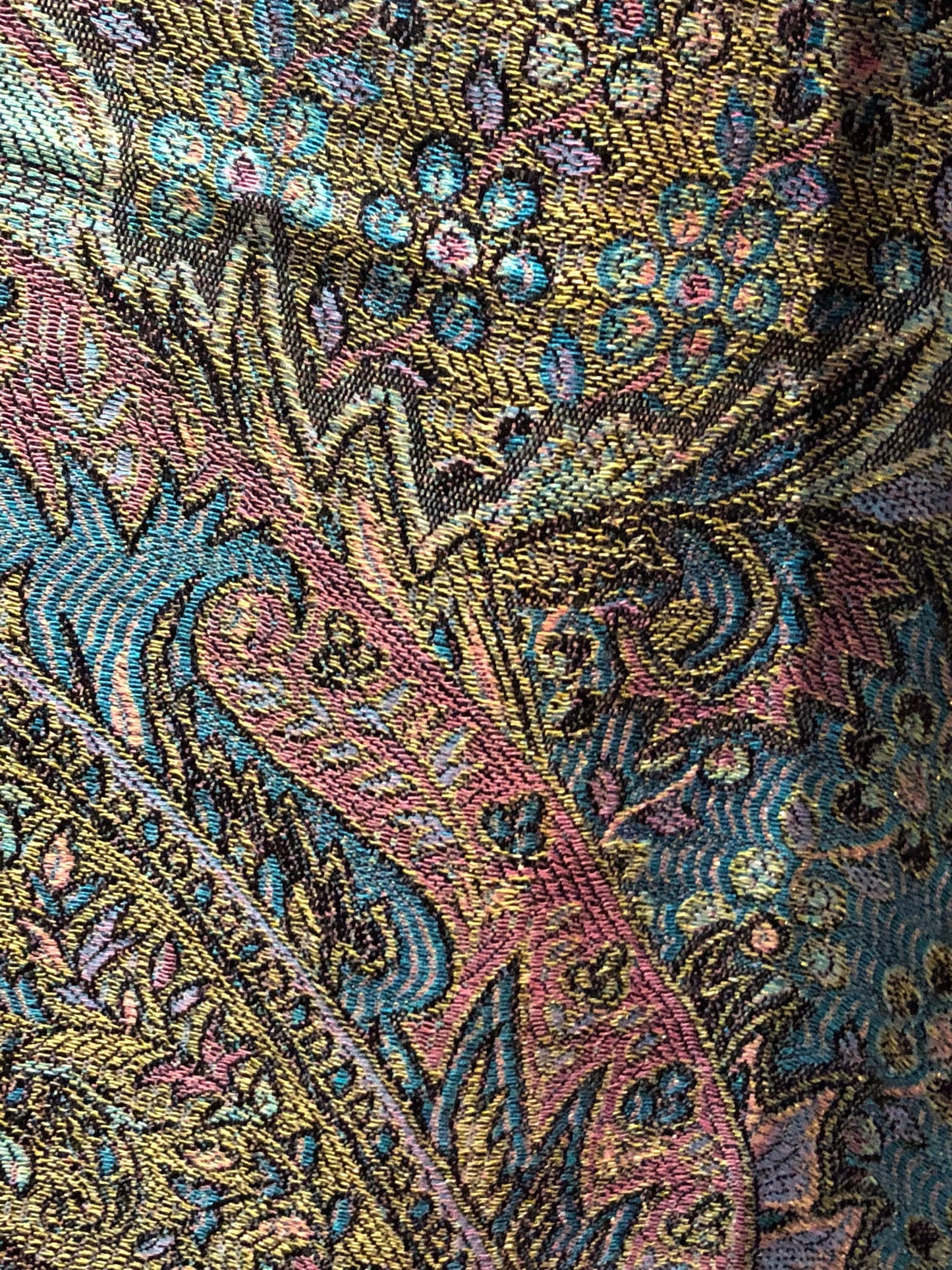 Vintage Pastel Metallic Gold Paisley Brocade Pashmina Scarf Wrap