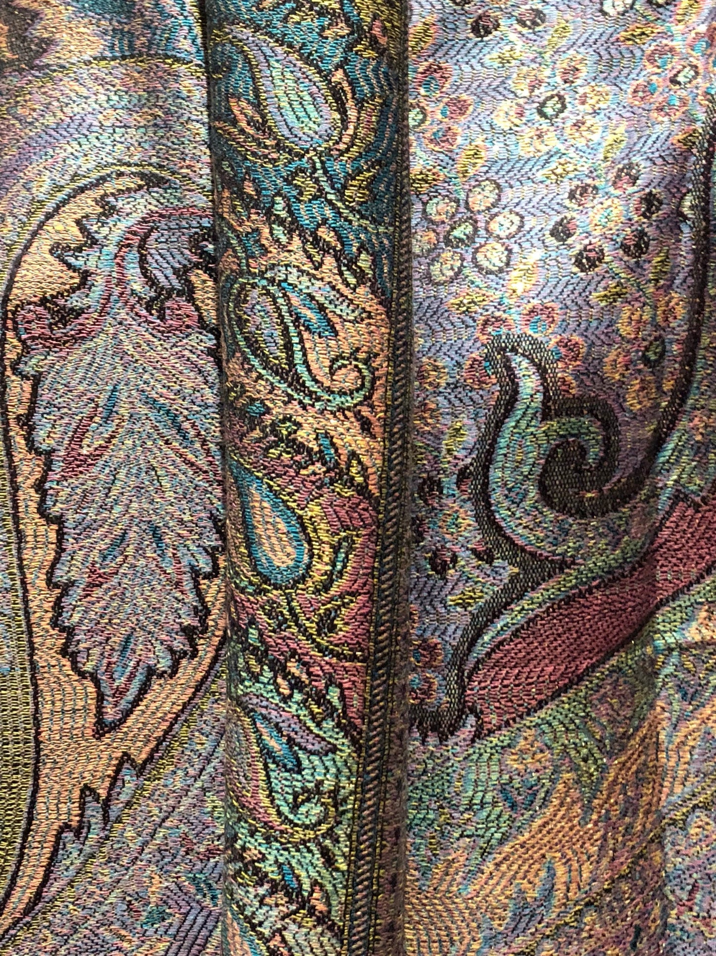 Vintage Pastel Metallic Gold Paisley Brocade Pashmina Scarf Wrap