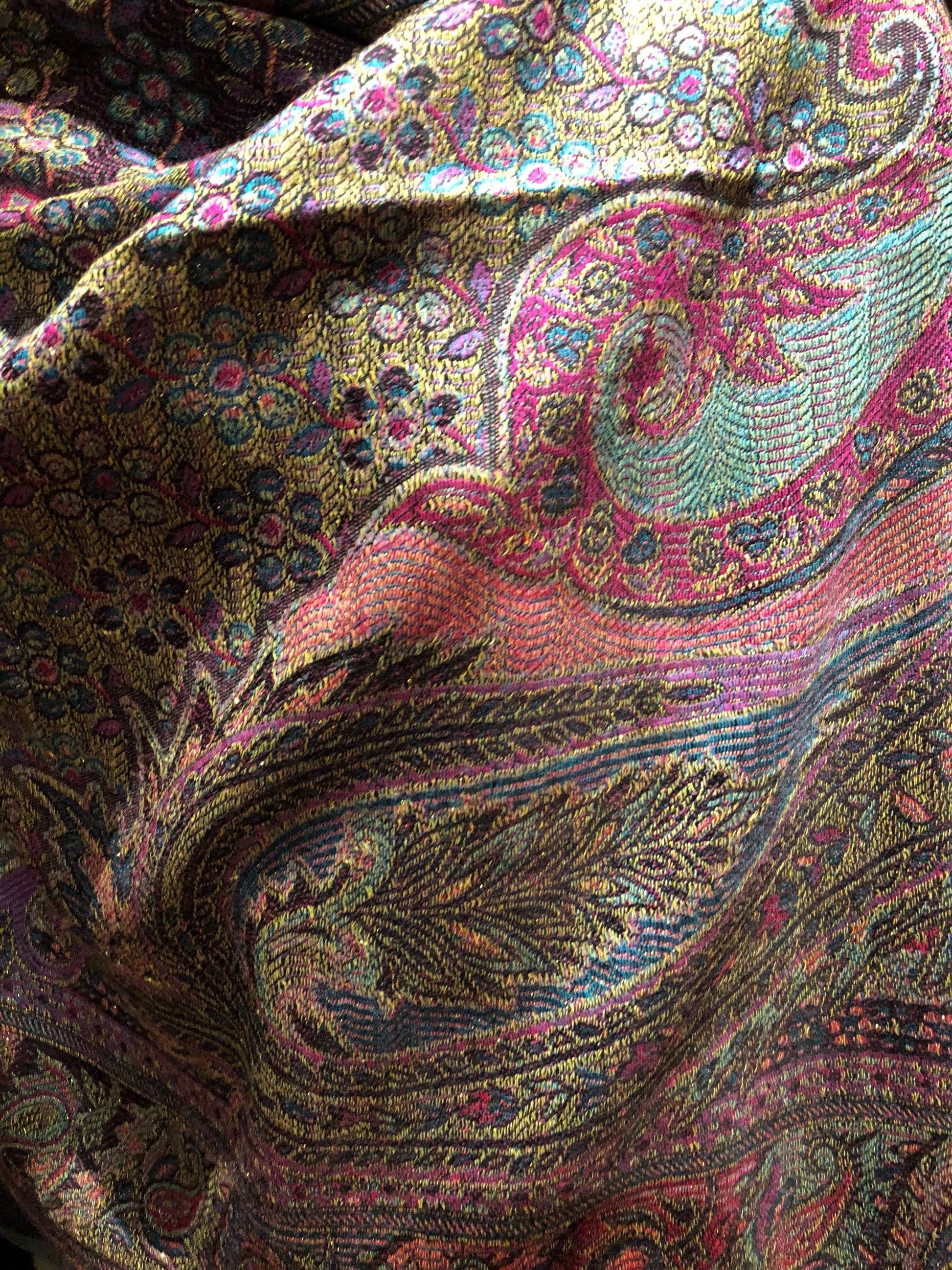 Vintage Metallic Gold Paisley Brocade Pashmina Scarf Wrap