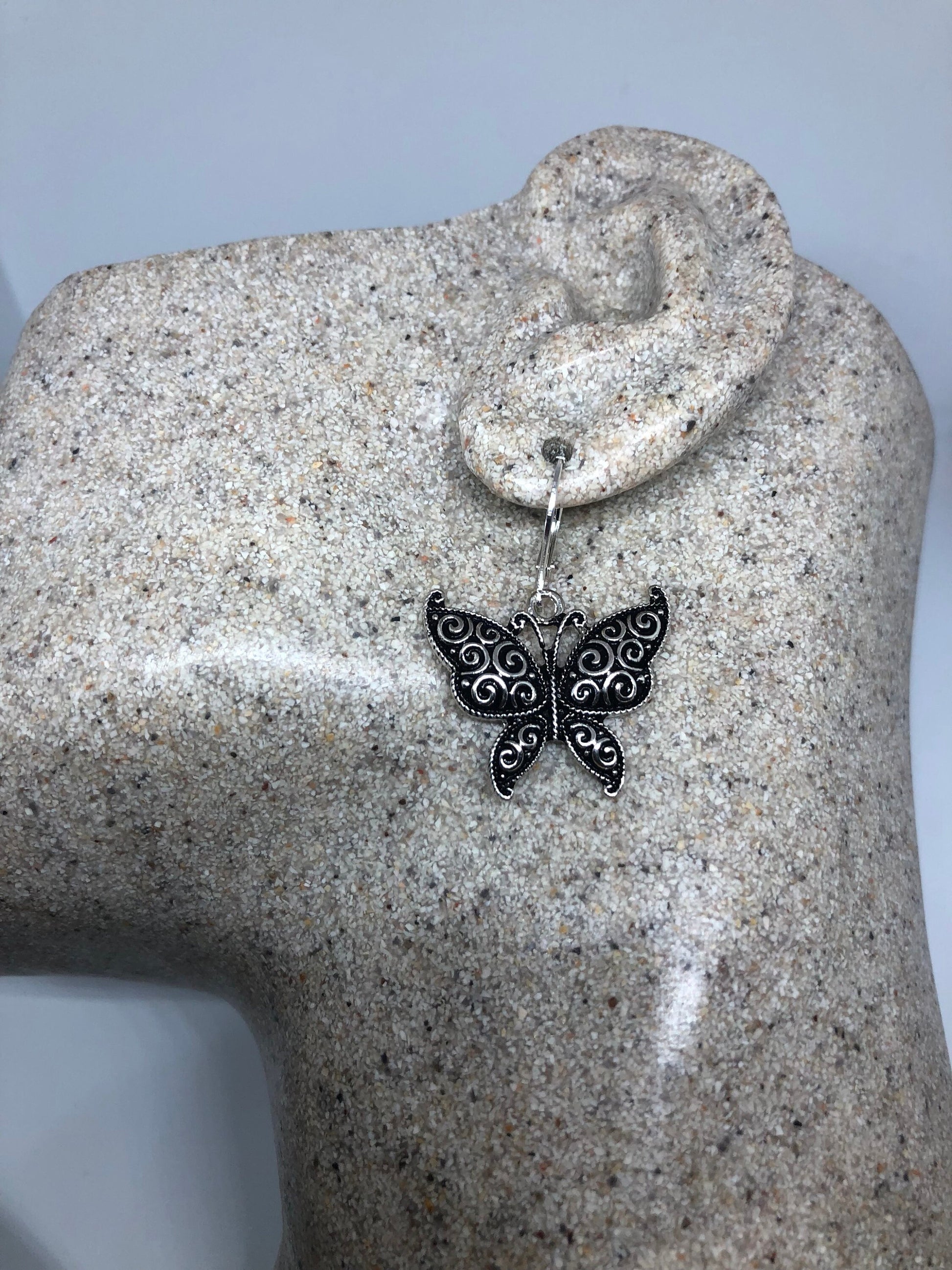 Vintage Handmade Silver Butterfly Earrings