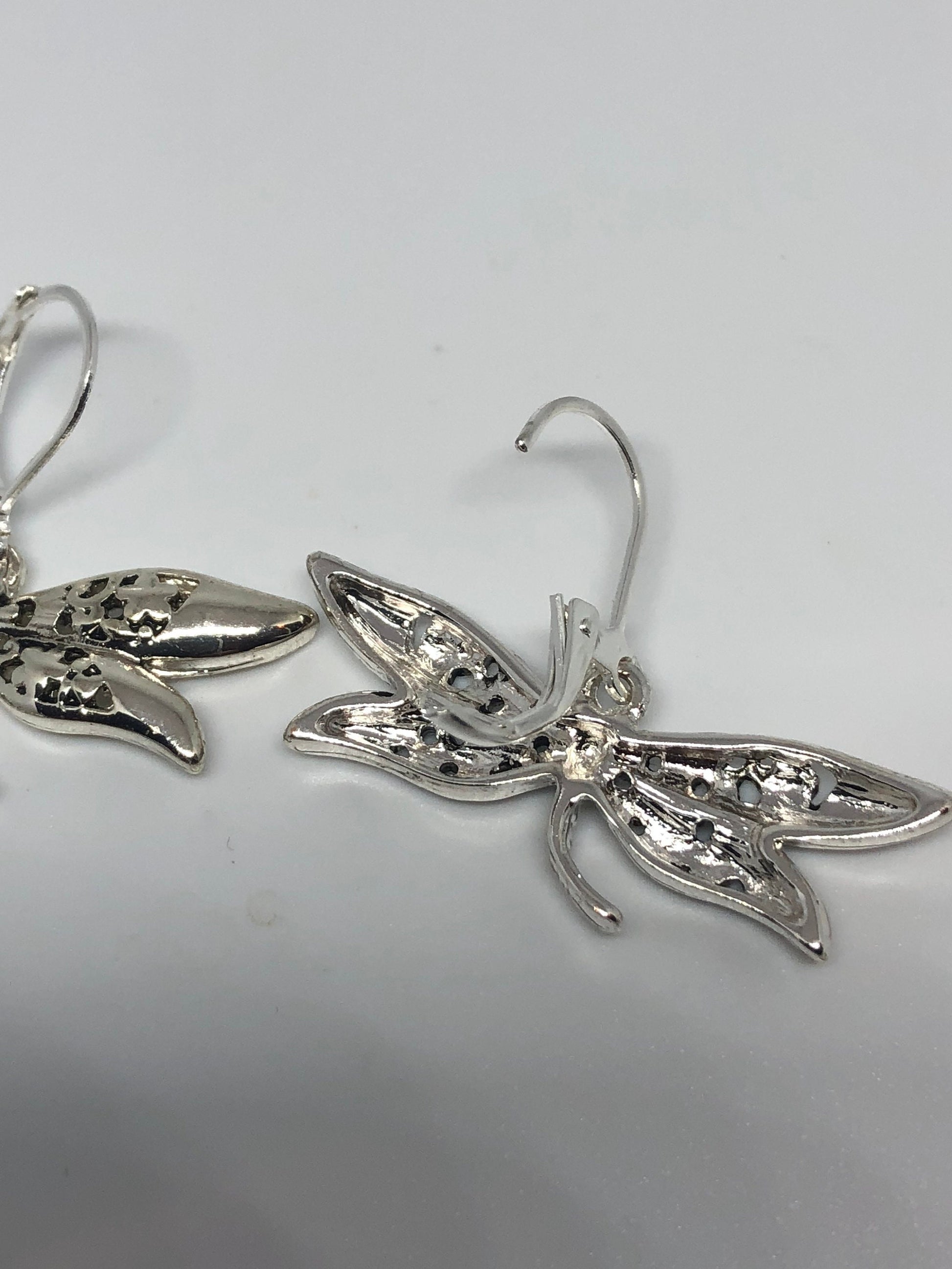 Vintage Handmade Silver Dragonfly Earrings