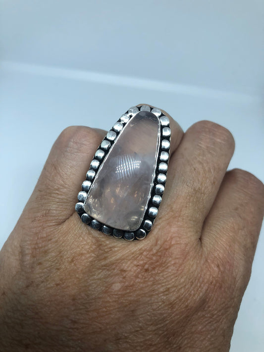 Vintage Genuine Rose Quartz Silver Ring