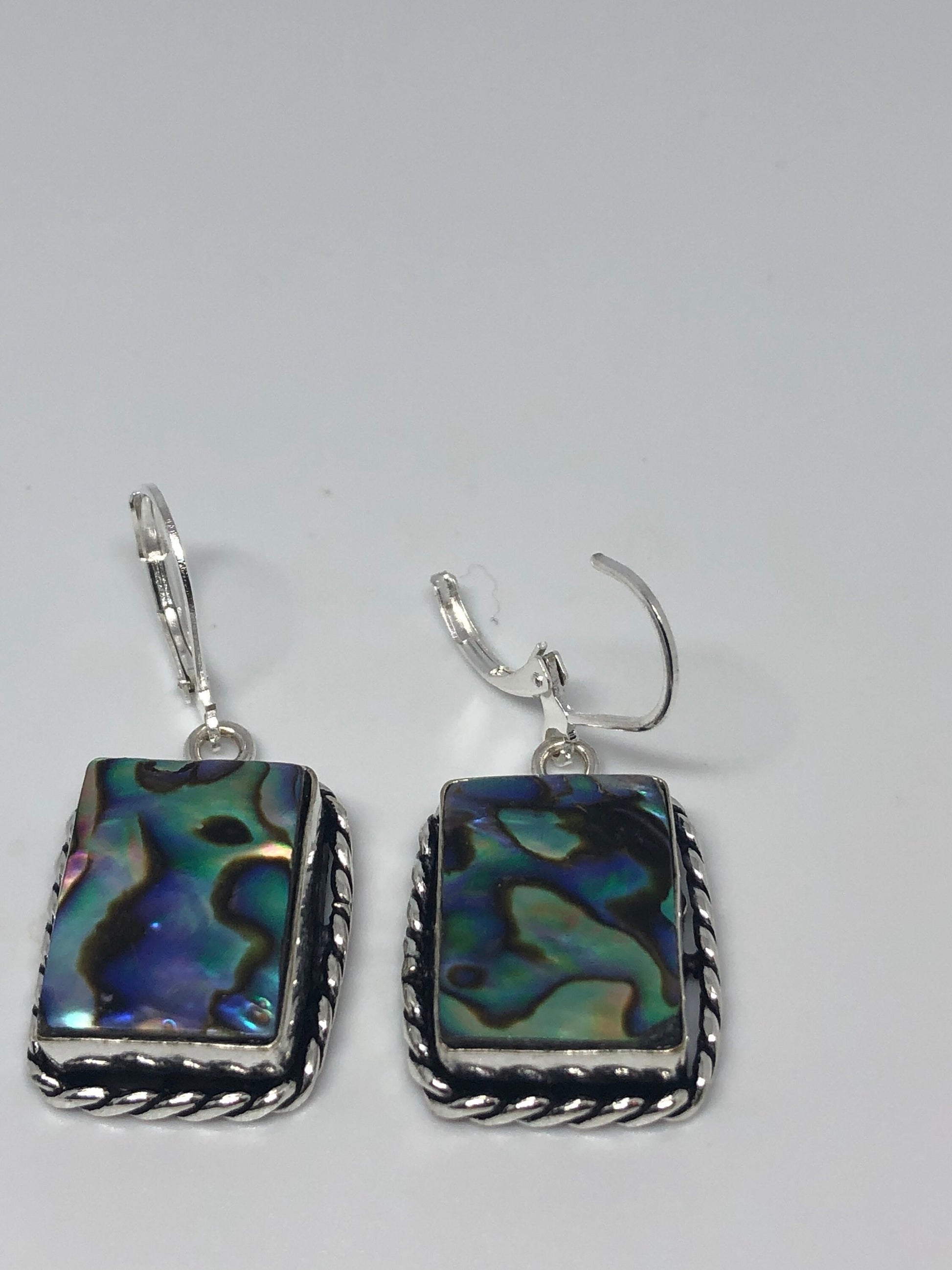 Vintage Handmade Silver Rainbow Abalone Earrings