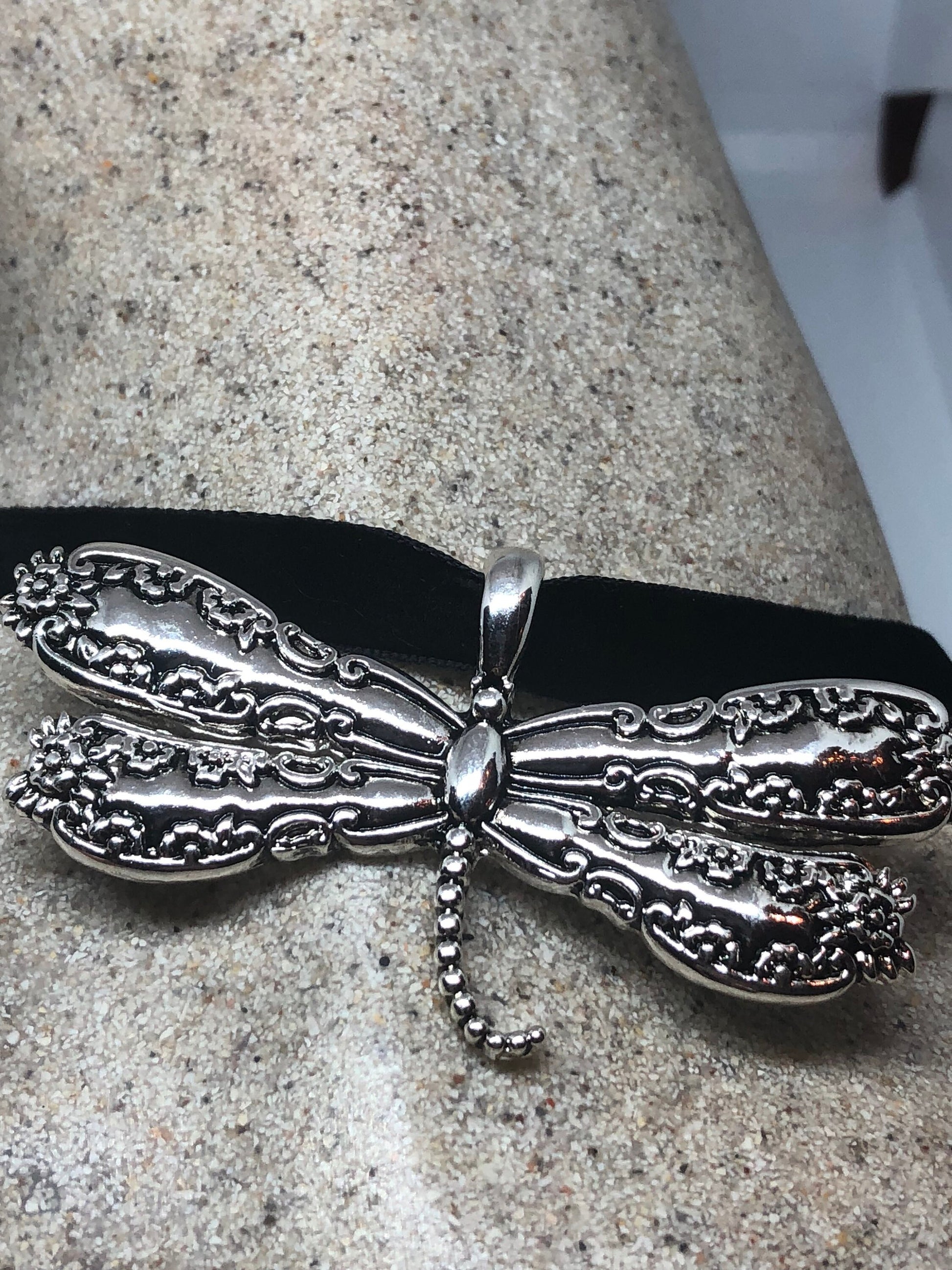 Gothic Styled Silver Finished Dragonfly Choker Necklace