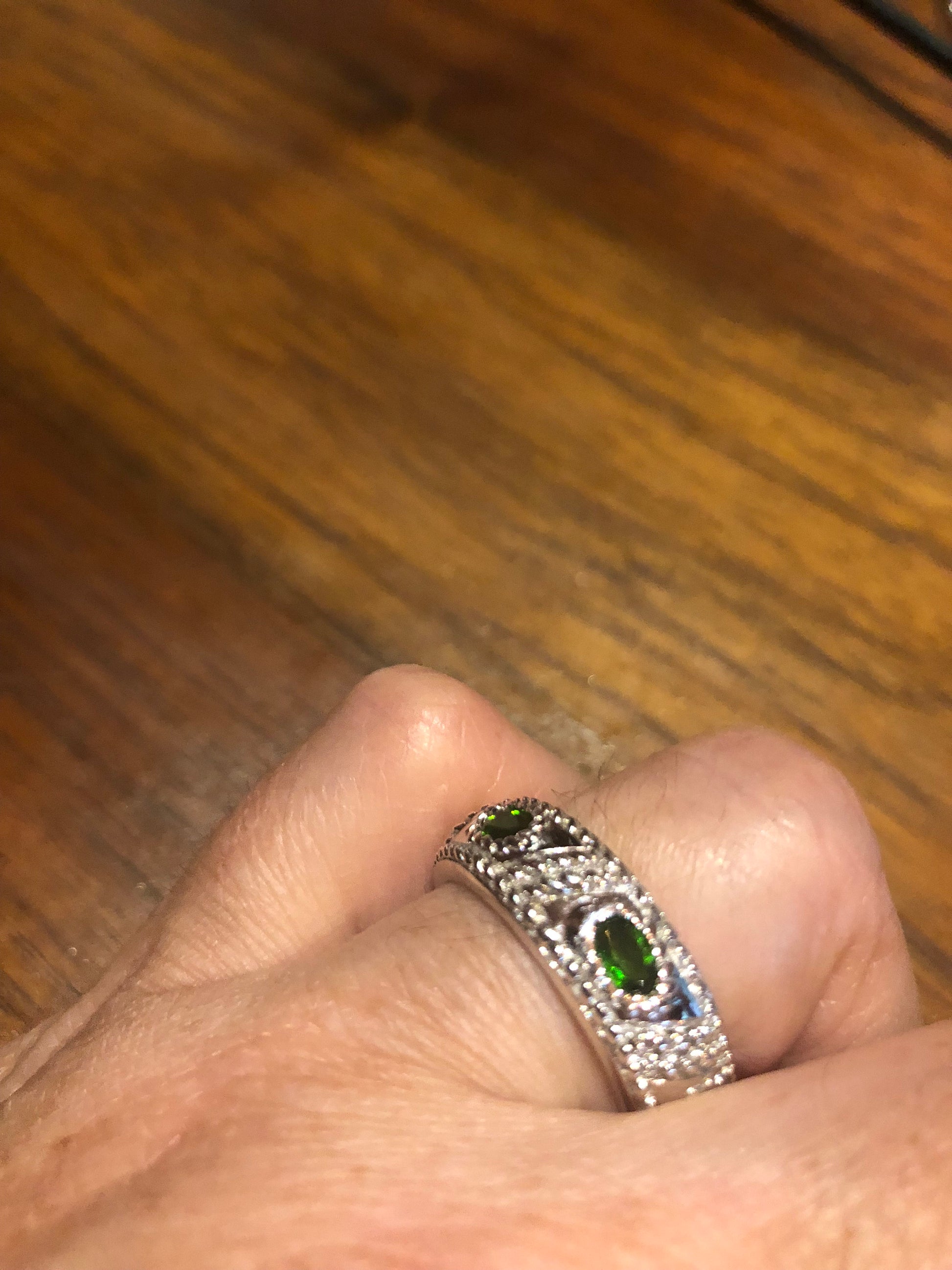 Vintage Handmade Green Chrome Diopside Filigree Setting Sterling Silver Gothic Ring