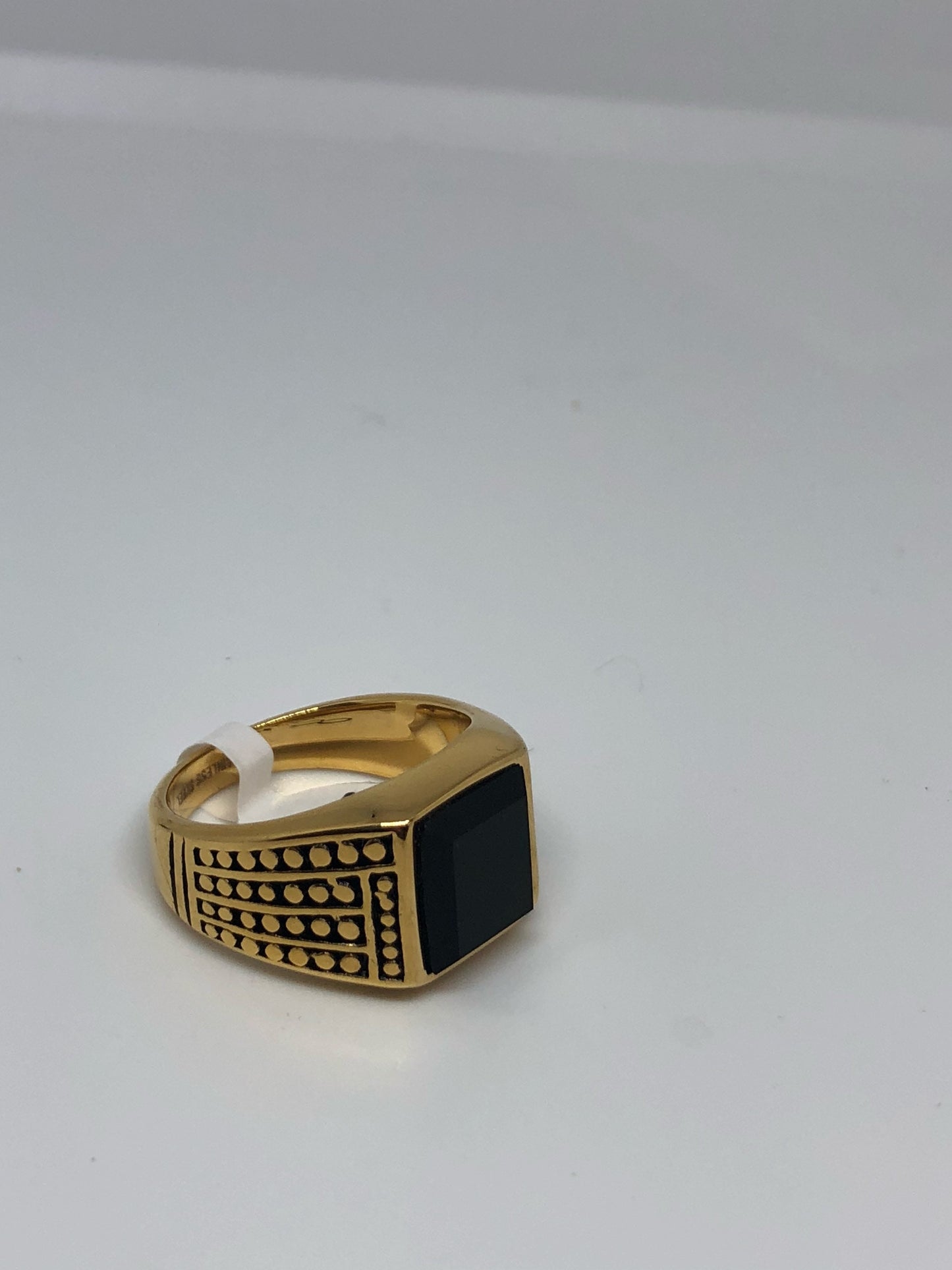 Vintage Gothic Gold Finished Stainless Steel Black Onyx Genuine Ring