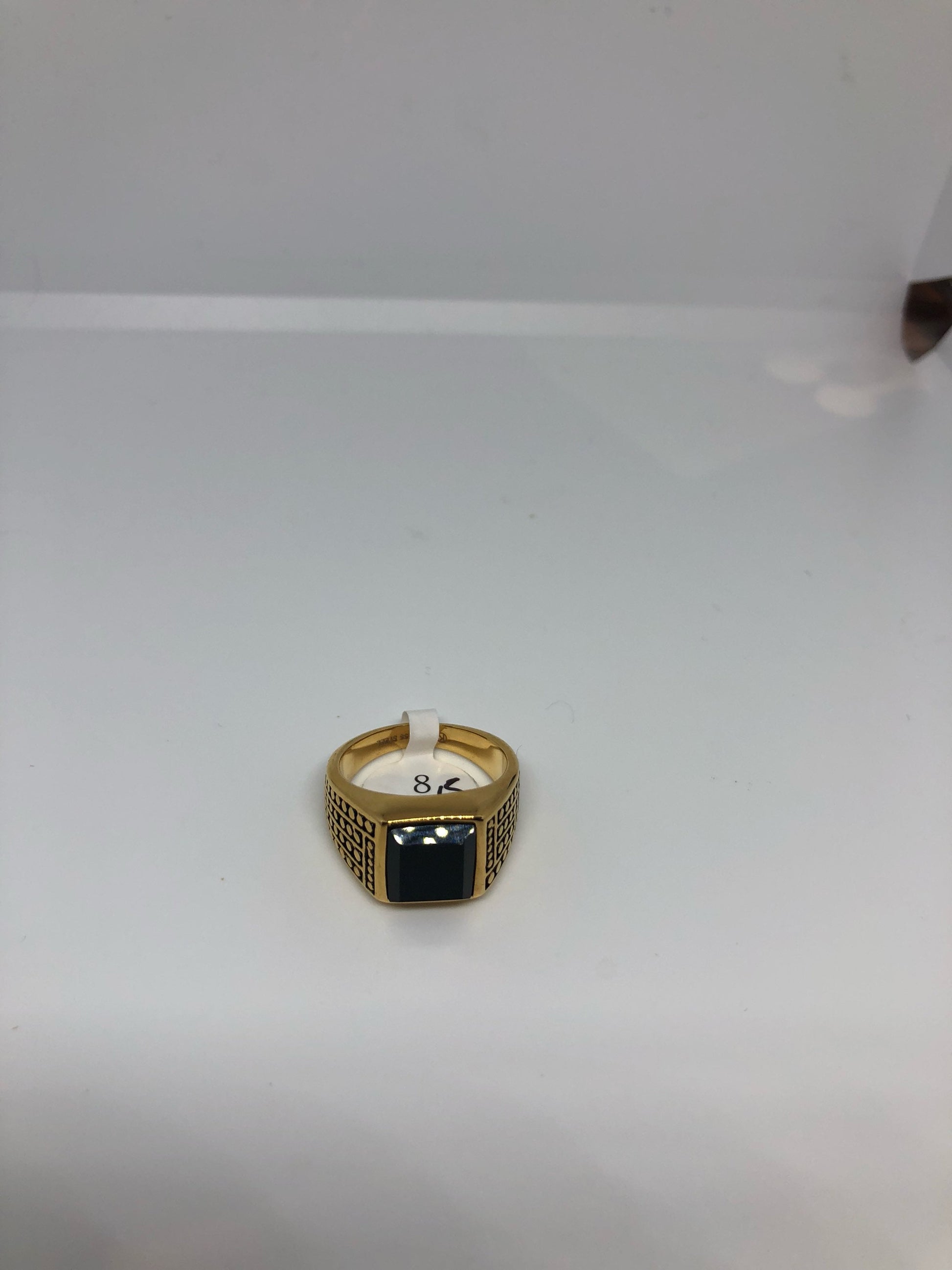 Vintage Gothic Gold Finished Stainless Steel Black Onyx Genuine Ring