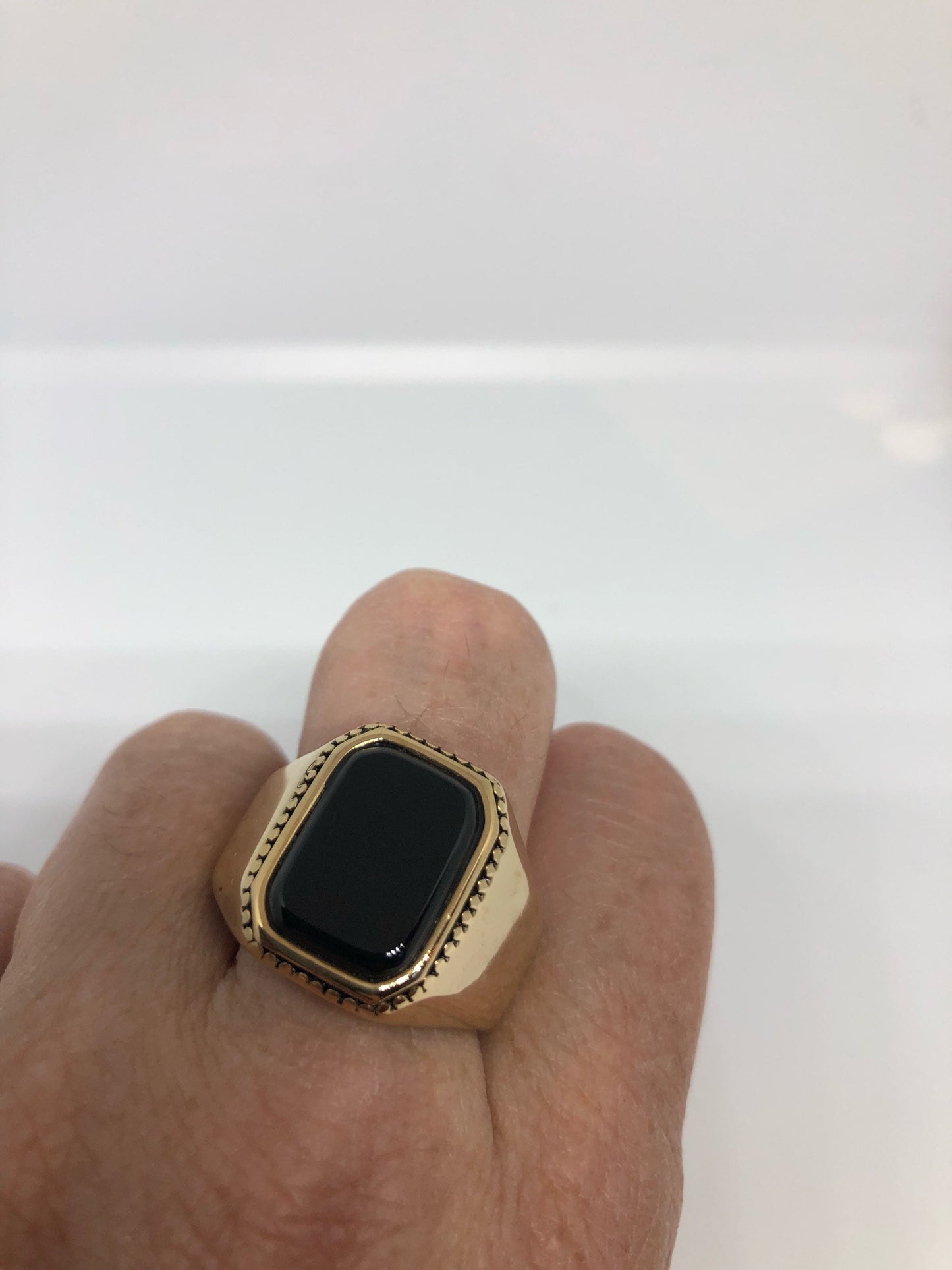 Vintage Gothic Gold Finished Stainless Steel Black Onyx Mens Ring