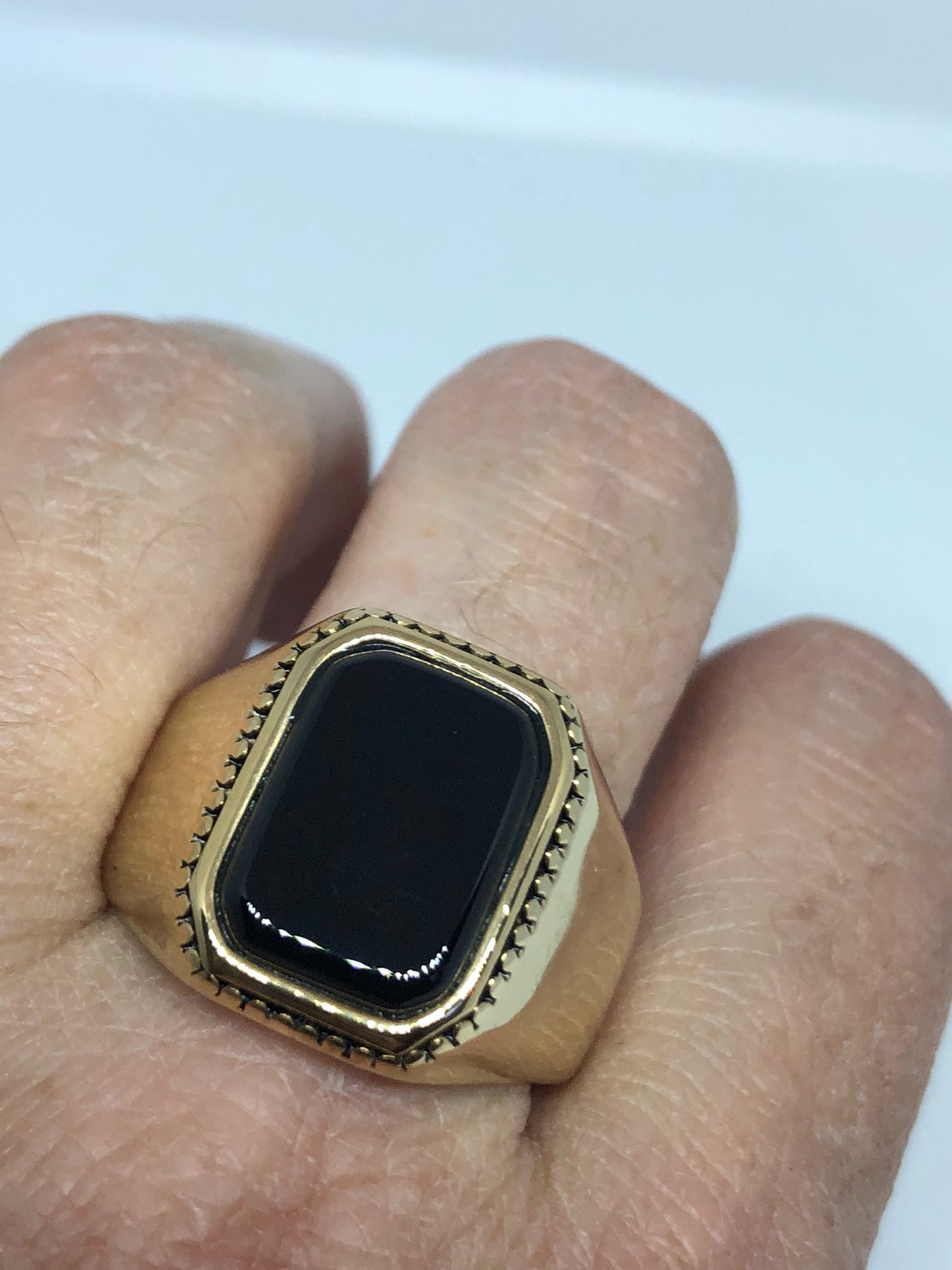 Vintage Gothic Gold Finished Stainless Steel Black Onyx Mens Ring