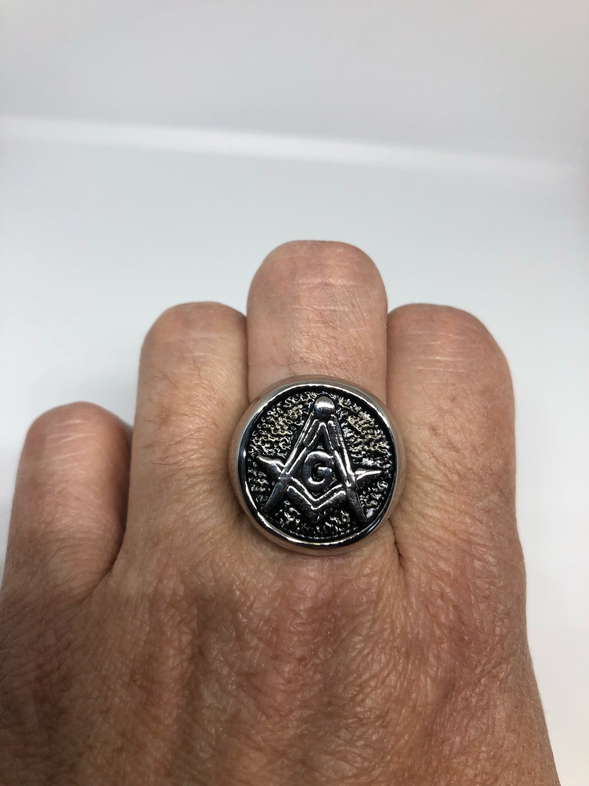 Vintage Gothic Stainless Steel Free Mason G Mens Ring