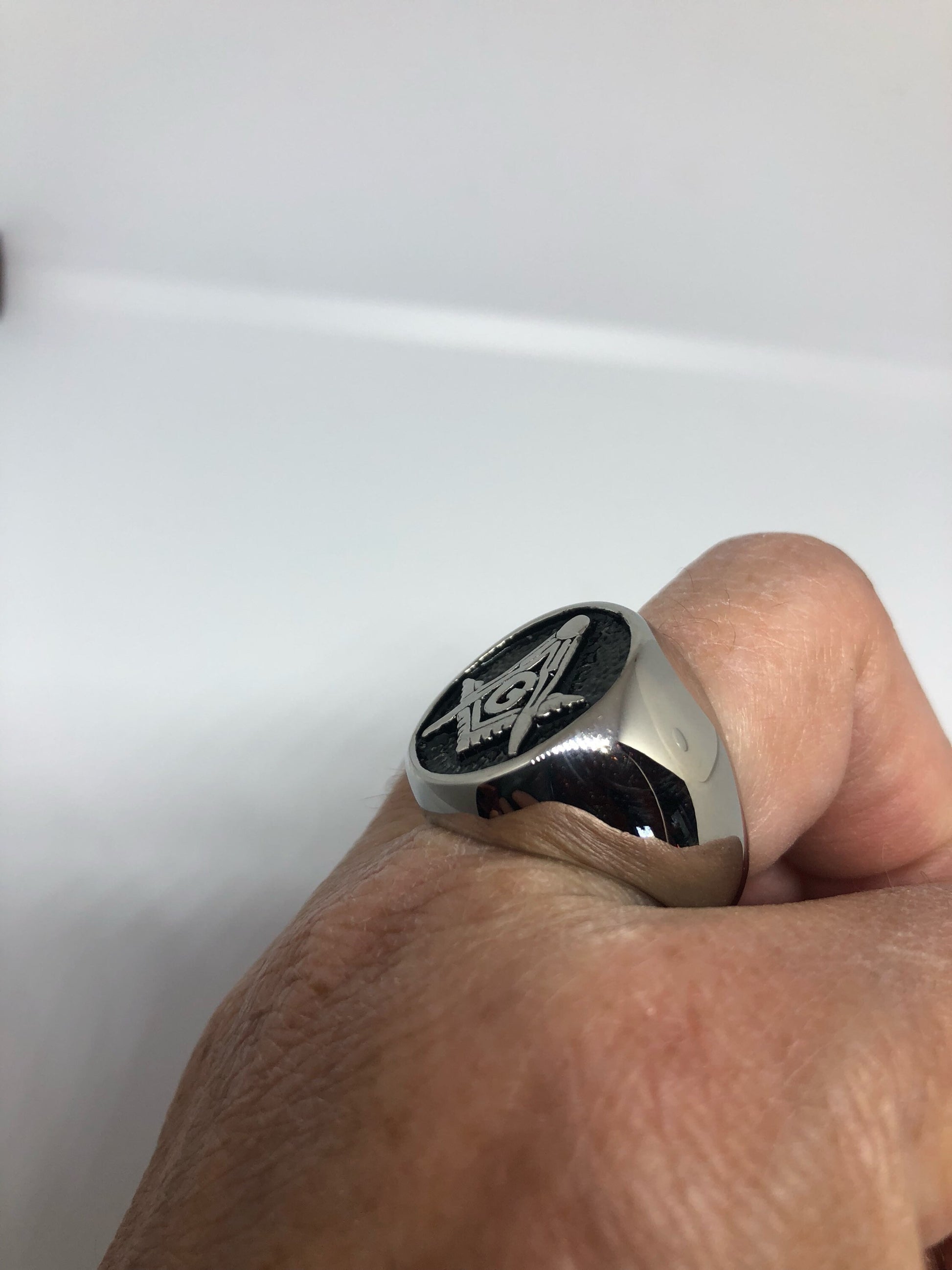 Vintage Gothic Stainless Steel Free Mason G Mens Ring