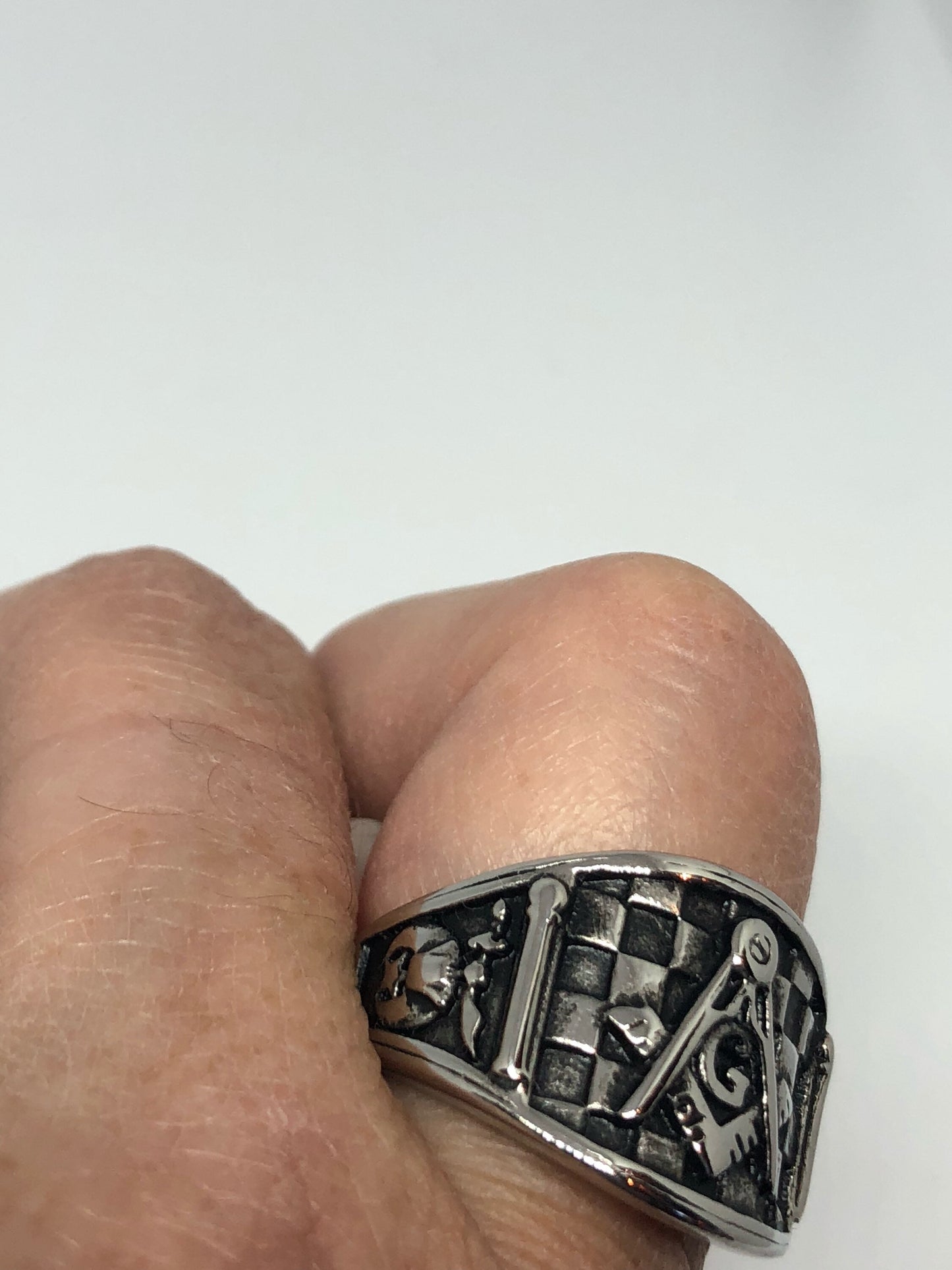 Vintage Gothic Stainless Steel Free Mason G Mens Ring