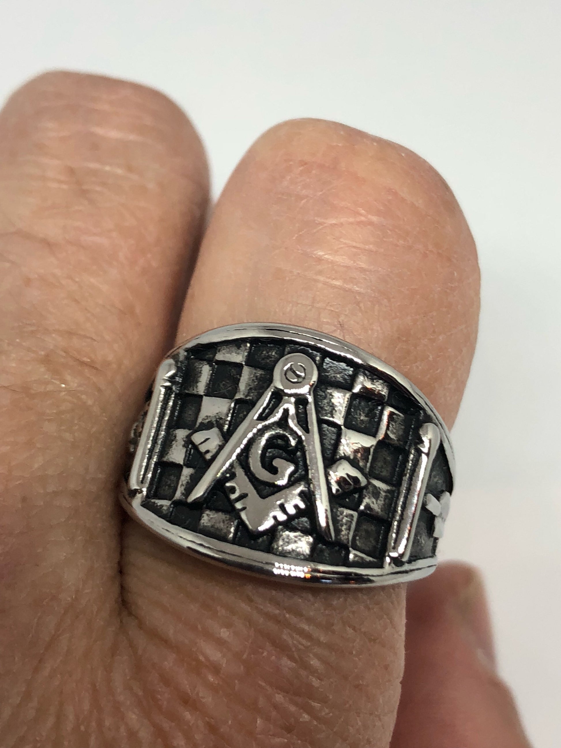 Vintage Gothic Stainless Steel Free Mason G Mens Ring