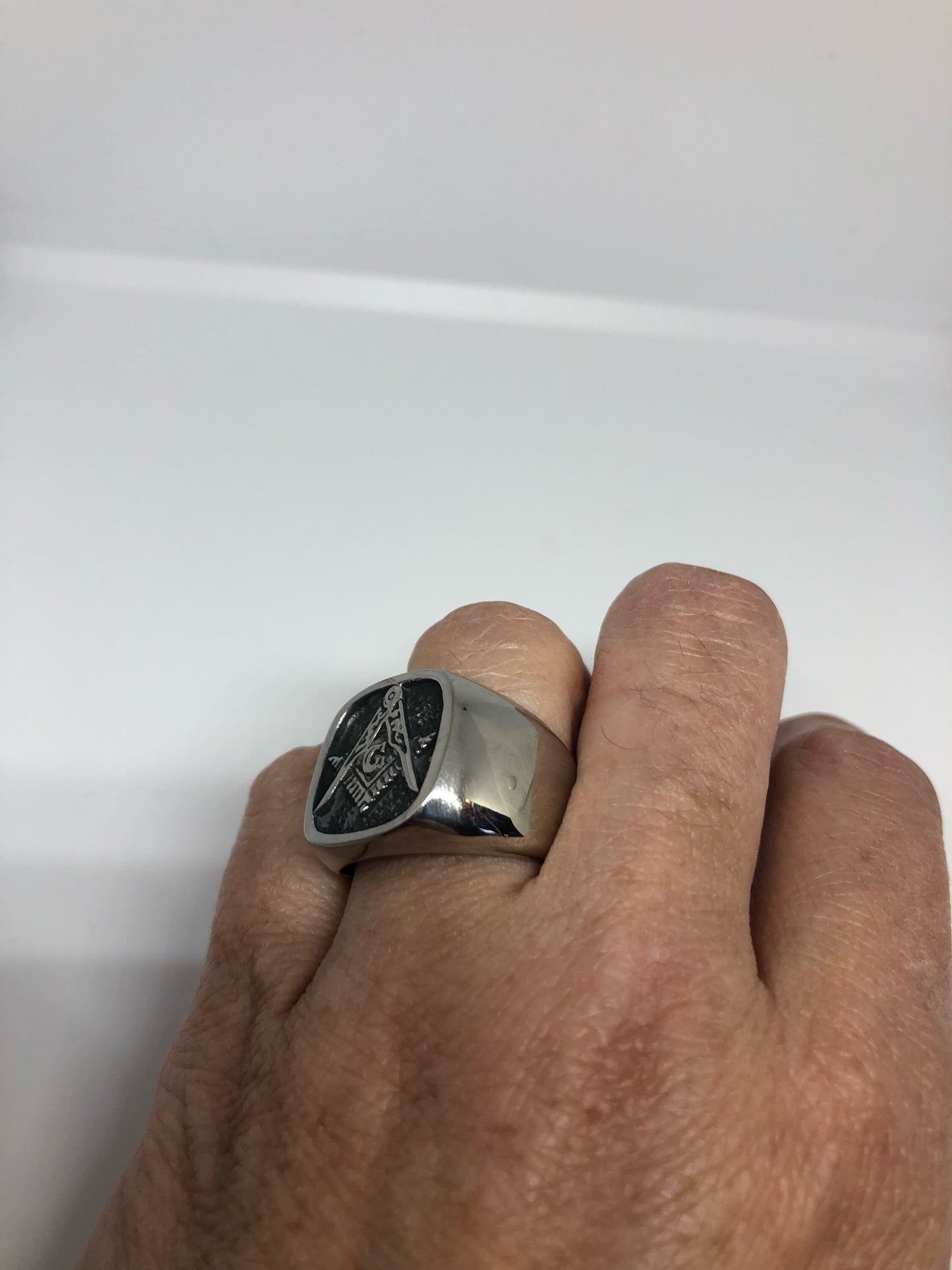 Vintage Gothic Stainless Steel Free Mason G Mens Ring