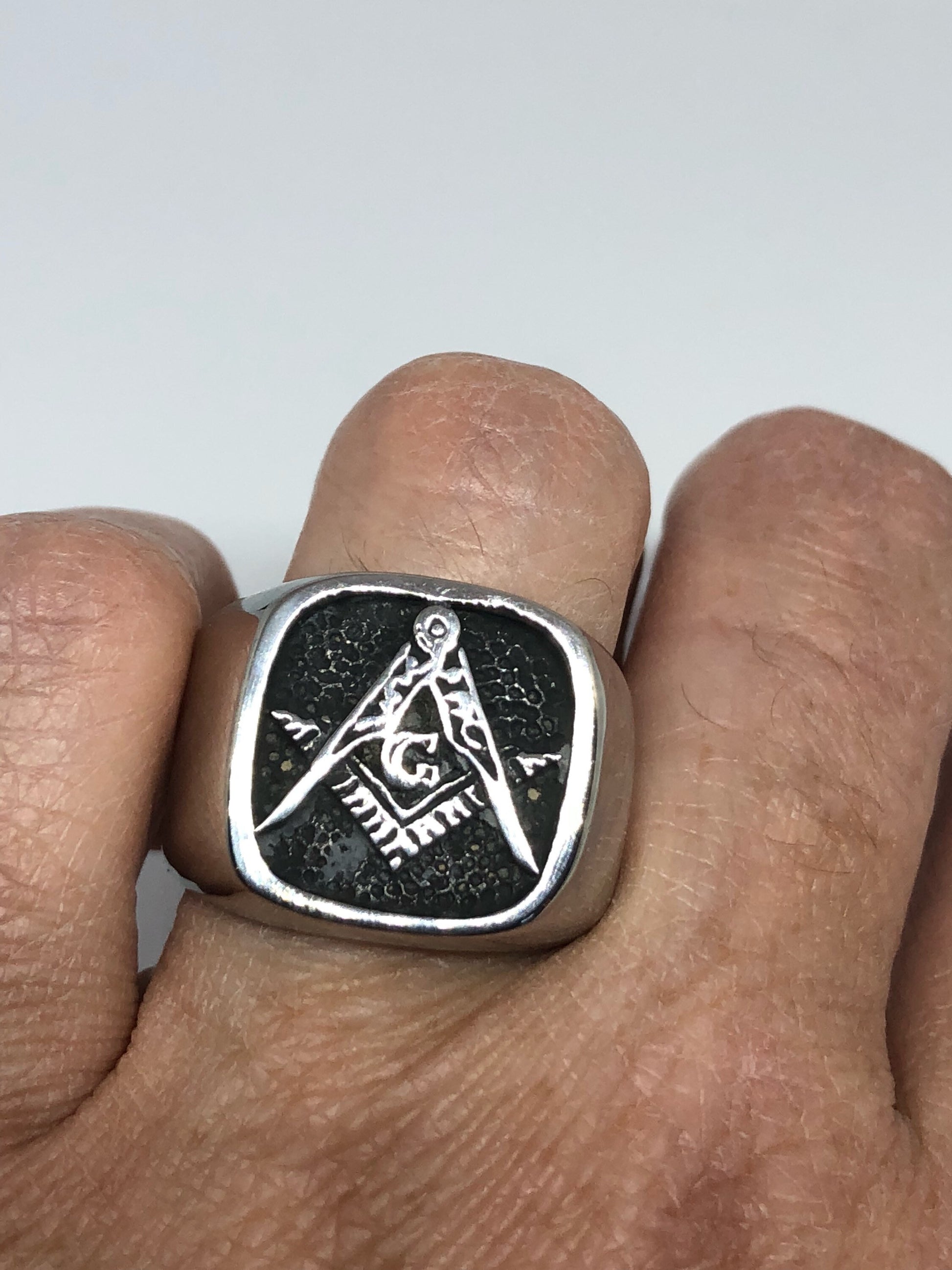 Vintage Gothic Stainless Steel Free Mason G Mens Ring