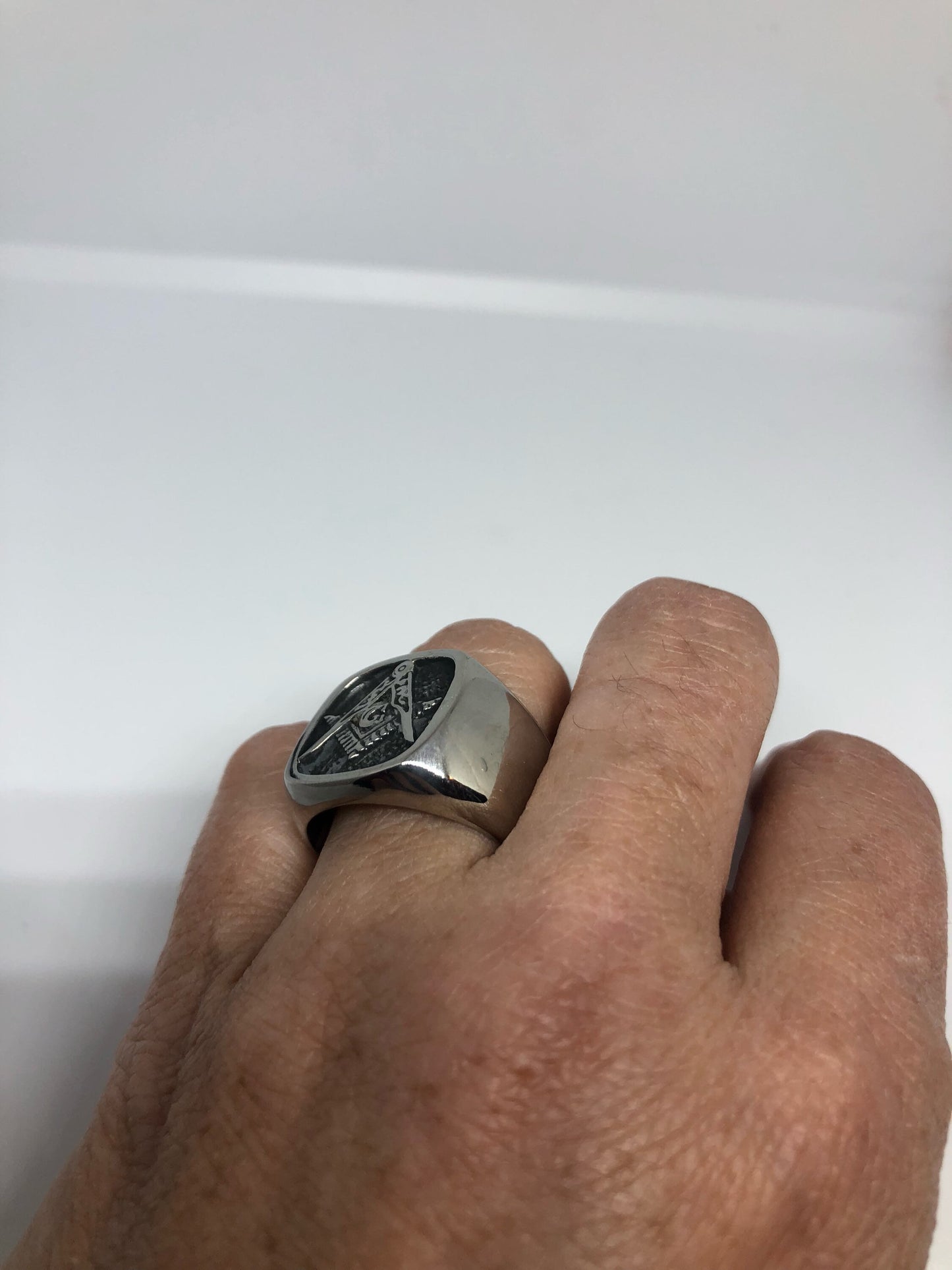 Vintage Gothic Stainless Steel Free Mason G Mens Ring