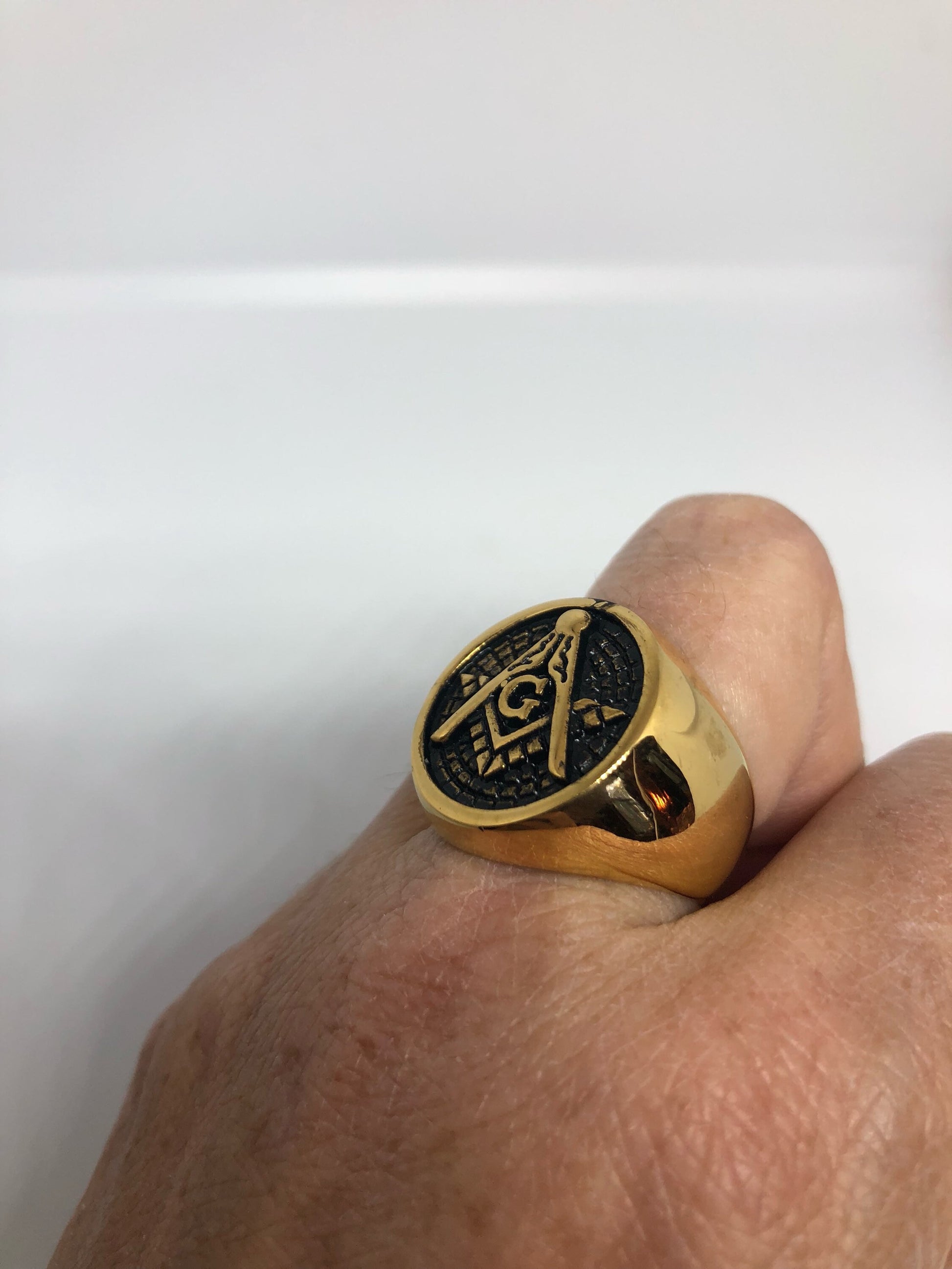 Vintage Gothic Golden Stainless Steel Free Mason G Mens Ring