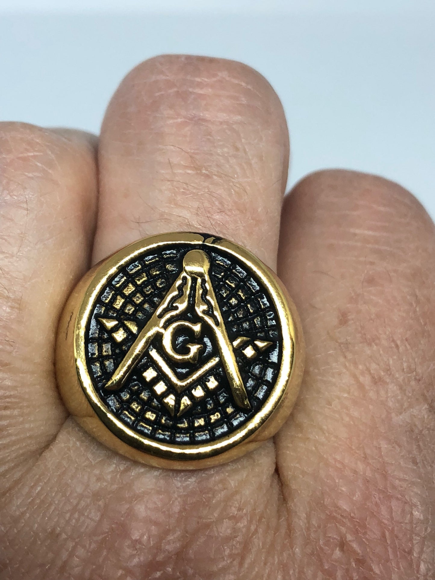 Vintage Gothic Golden Stainless Steel Free Mason G Mens Ring