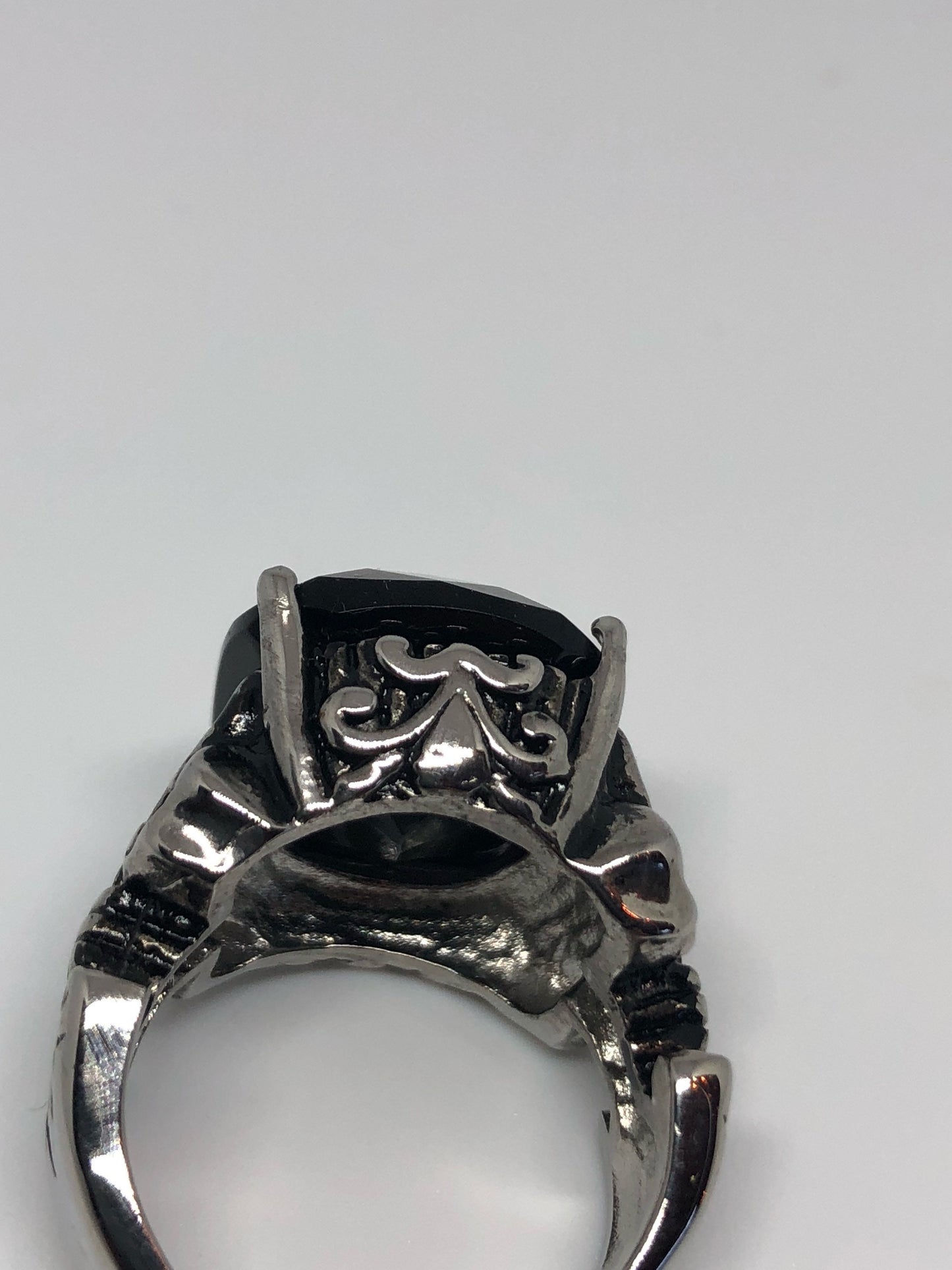 Vintage Gothic Black faceted jet Stainless Steel Mens Ring