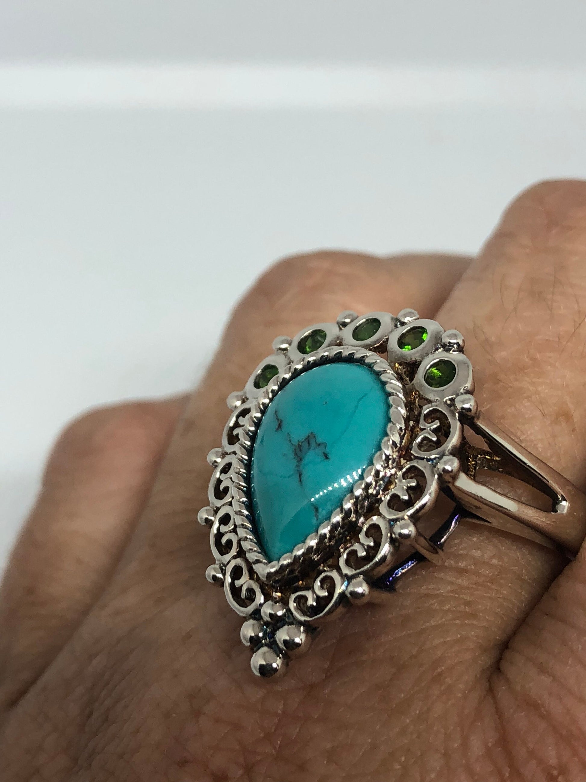 Vintage Turquoise Gemstone 925 Sterling Silver Celtic Ring