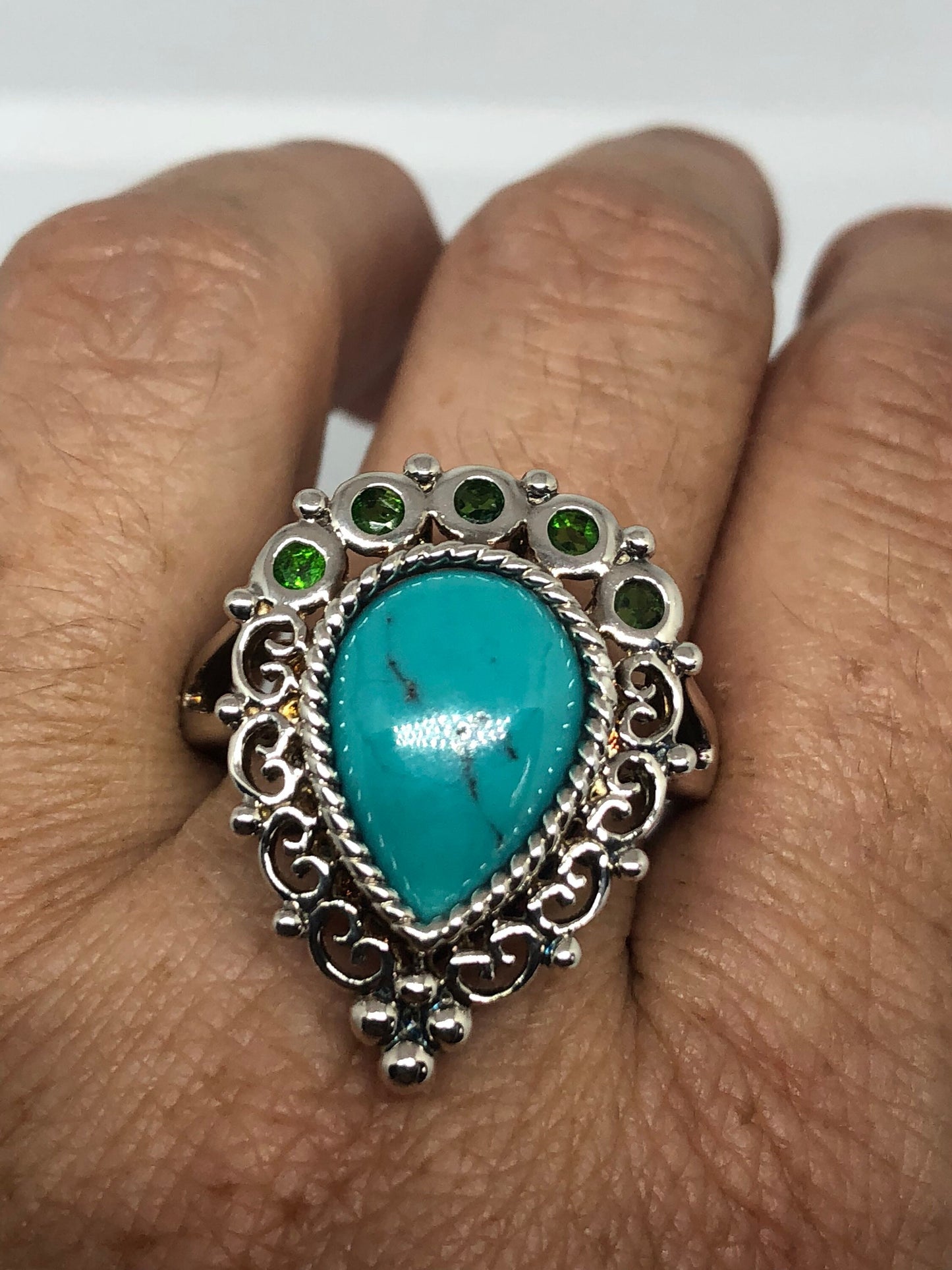 Vintage Turquoise Gemstone 925 Sterling Silver Celtic Ring