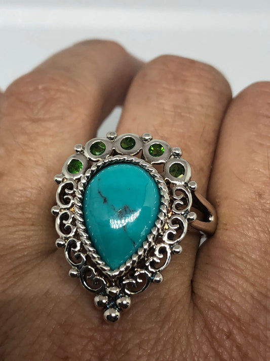 Vintage Turquoise Gemstone 925 Sterling Silver Celtic Ring