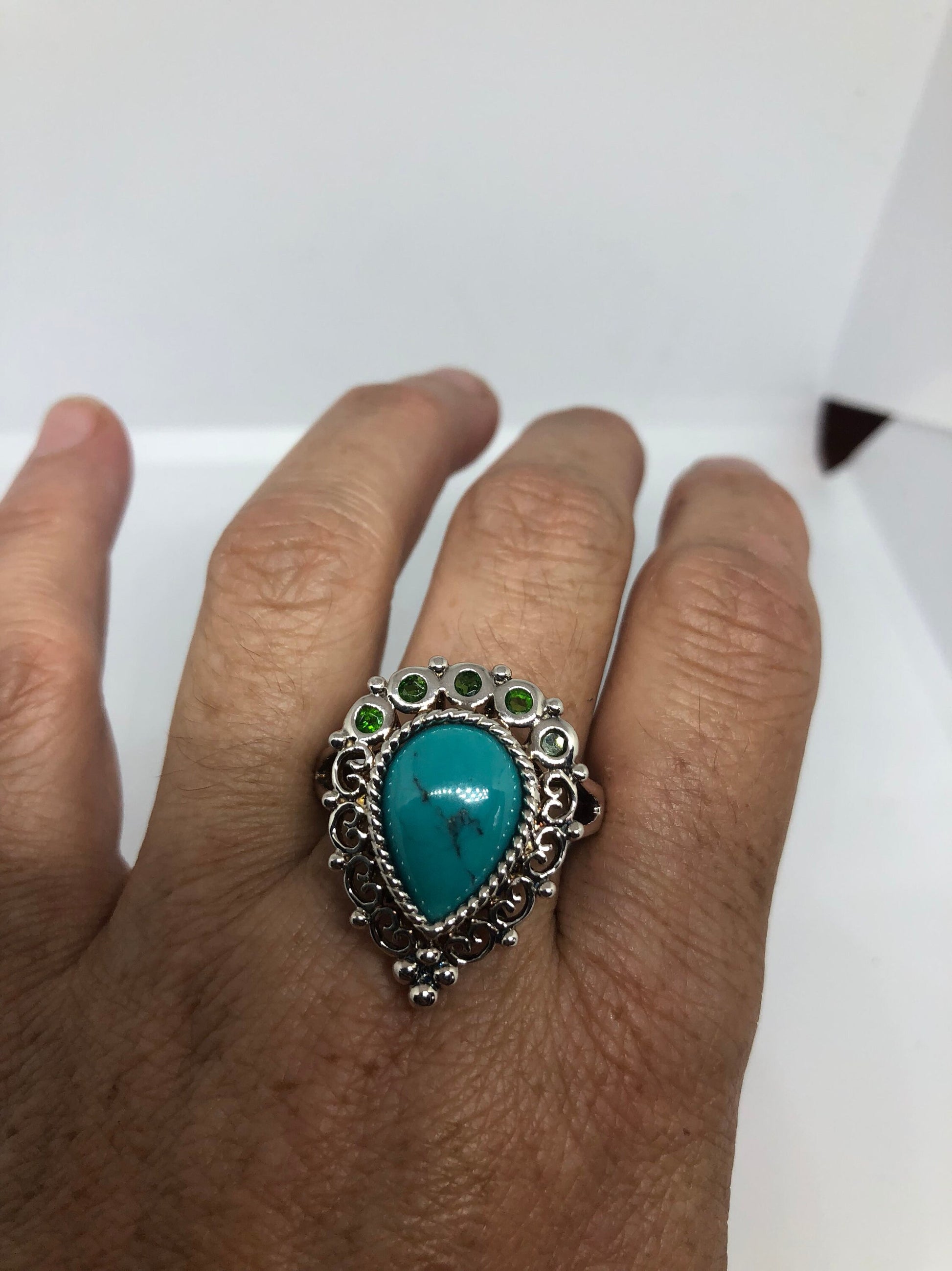 Vintage Turquoise Gemstone 925 Sterling Silver Celtic Ring