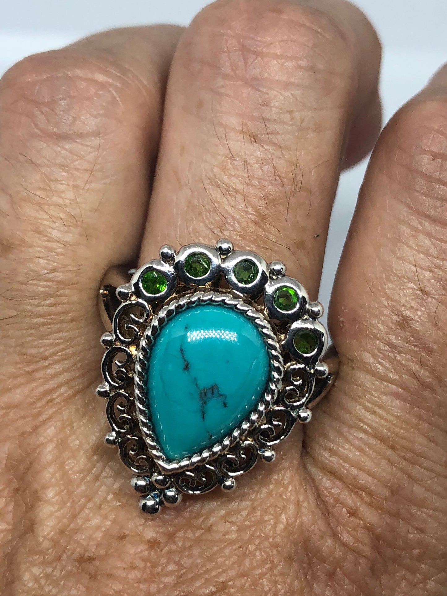 Vintage Turquoise Gemstone 925 Sterling Silver Celtic Ring