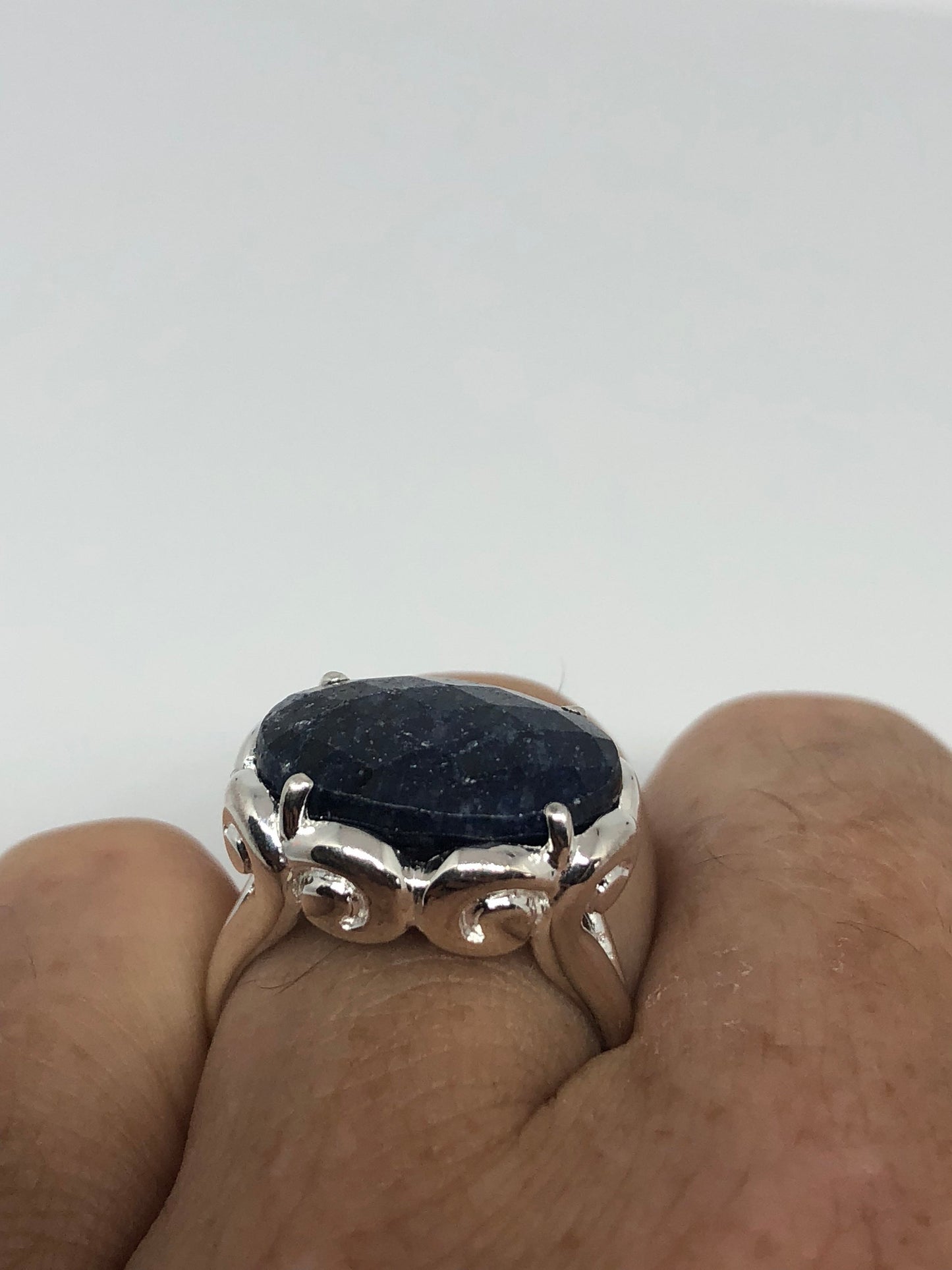 Vintage Handmade Deep Blue Sapphire Setting 925 Sterling Silver Gothic Ring