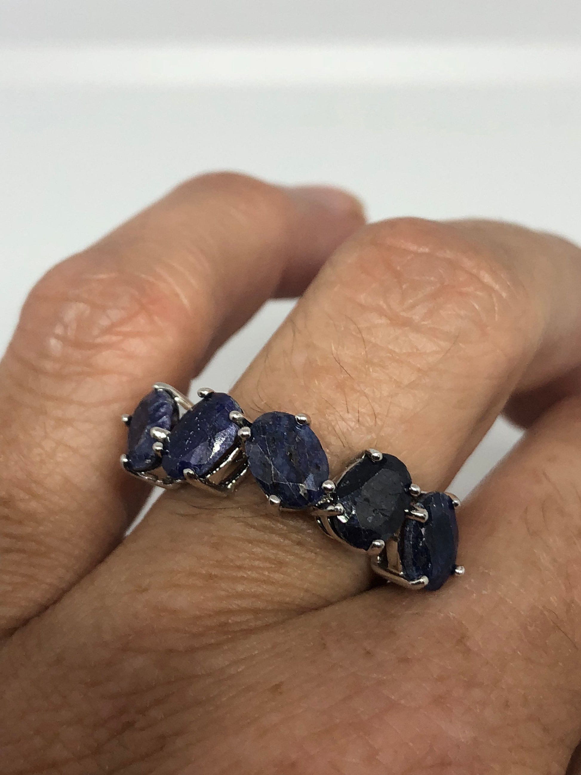 Vintage Handmade Deep Blue Sapphire Setting 925 Sterling Silver Gothic Ring