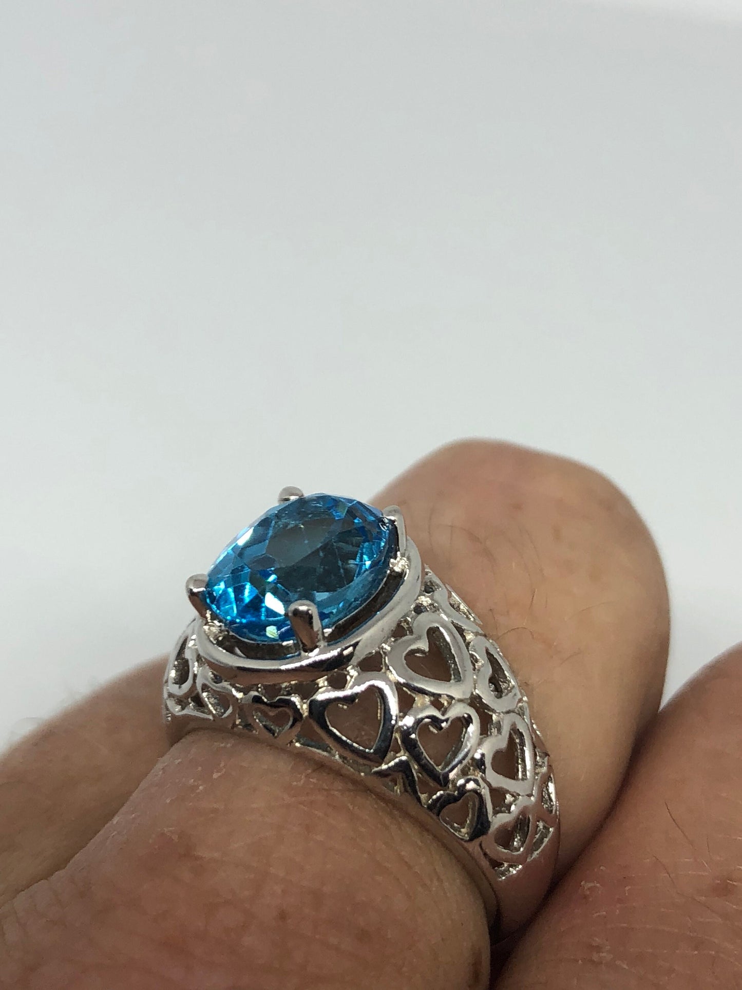 Vintage Genuine Blue Topaz 925 Sterling Silver Rhodium Ring