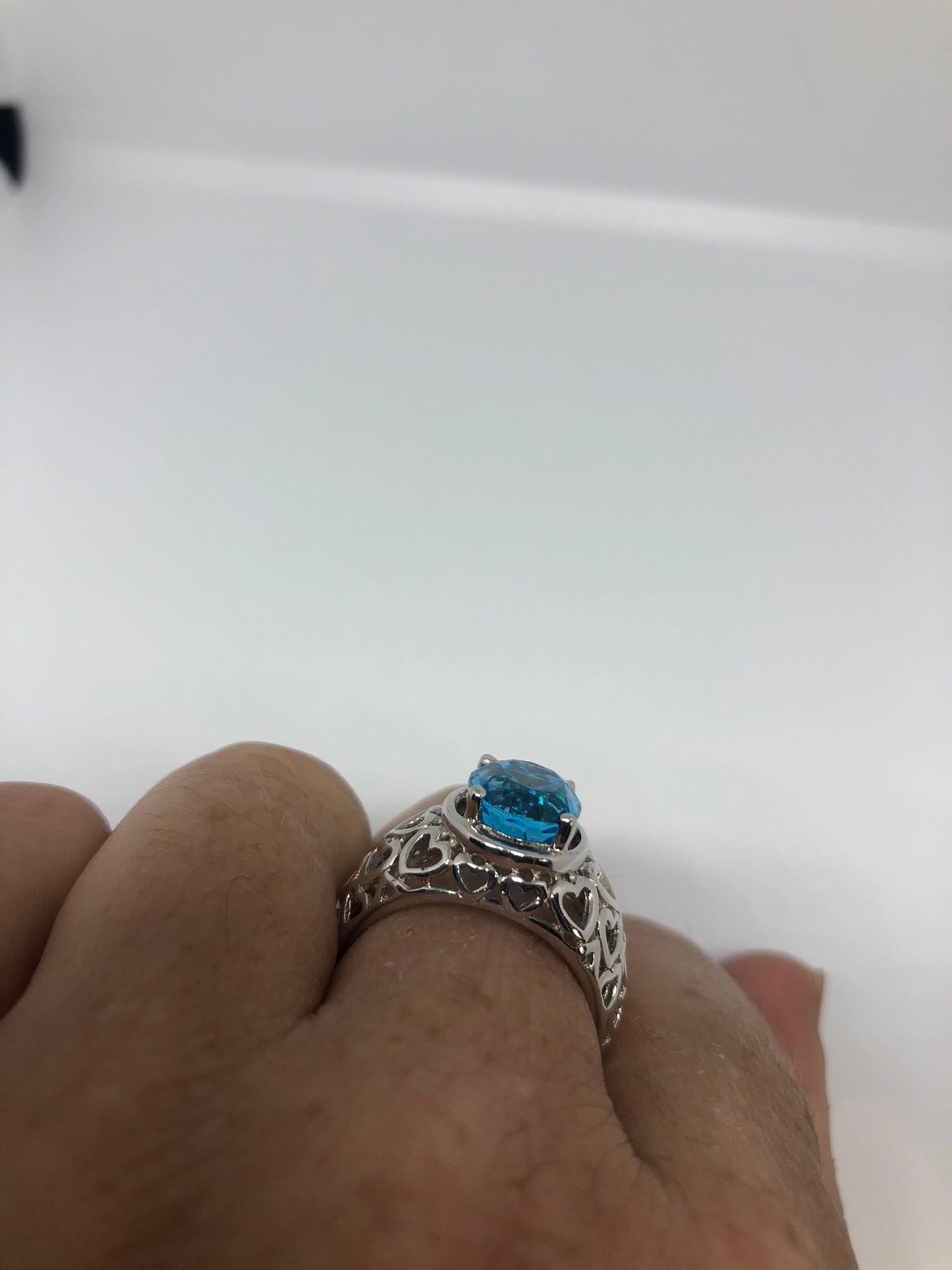 Vintage Genuine Blue Topaz 925 Sterling Silver Rhodium Ring