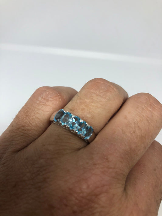 Vintage Genuine Blue Topaz 925 Sterling Silver Rhodium Ring