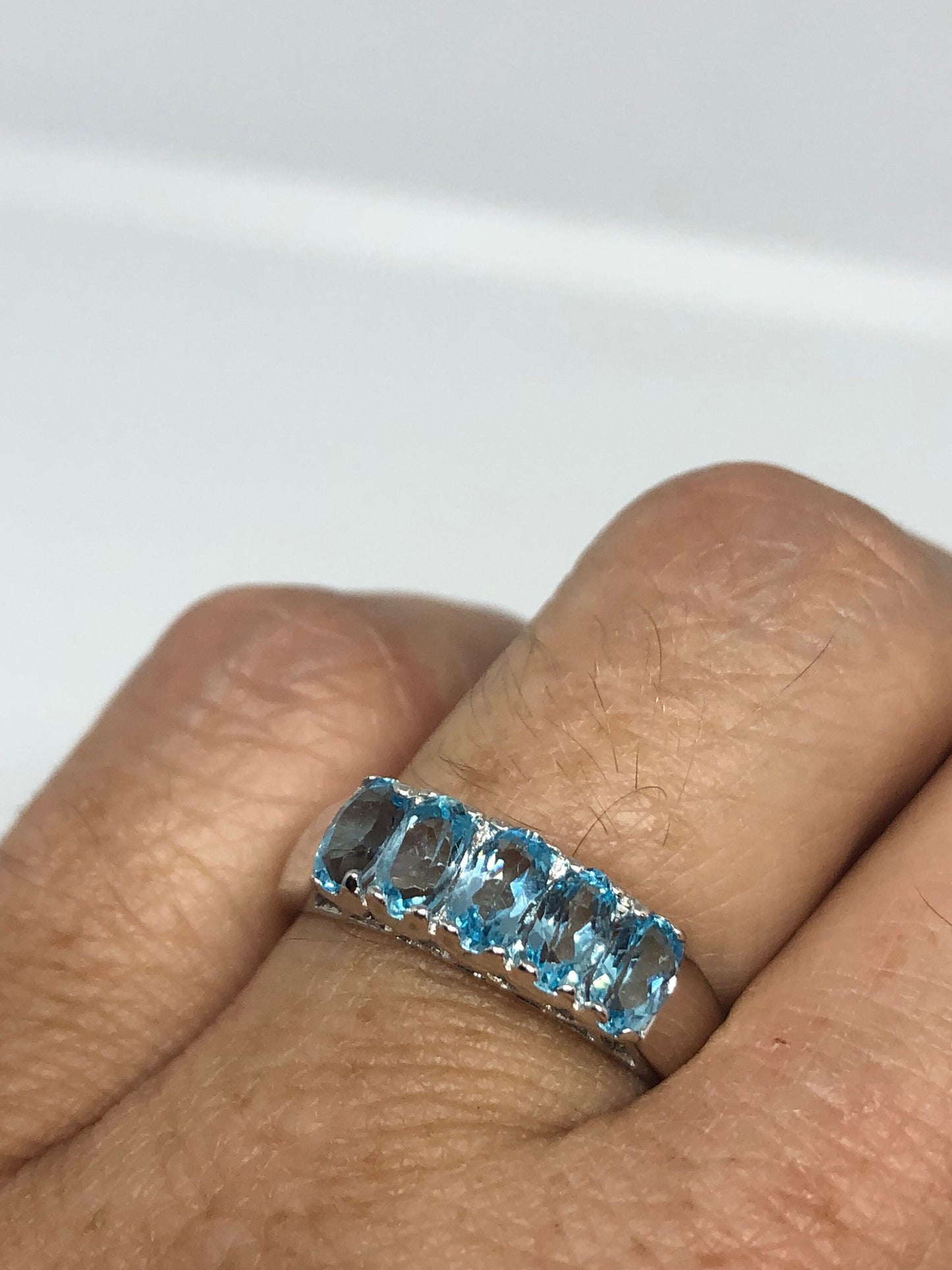 Vintage Genuine Blue Topaz 925 Sterling Silver Rhodium Ring