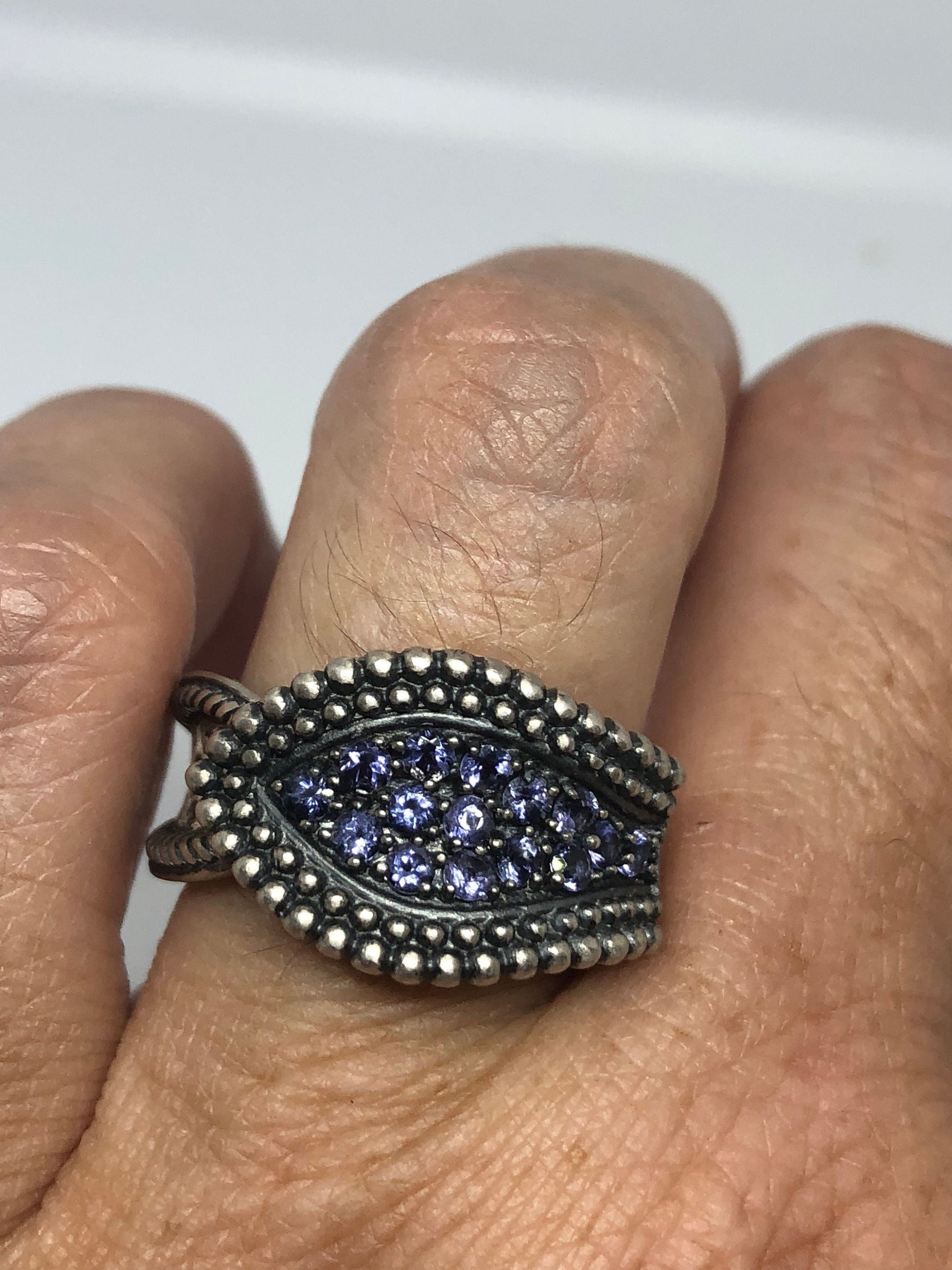 Vintage Handmade Deep Blue Sapphire Setting 925 Sterling Silver Gothic Ring