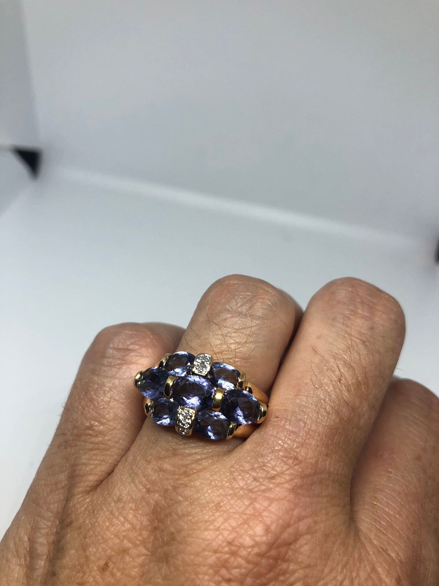 Vintage Handmade Blue Tanzanite Setting Golden 925 Sterling Silver Gothic Ring