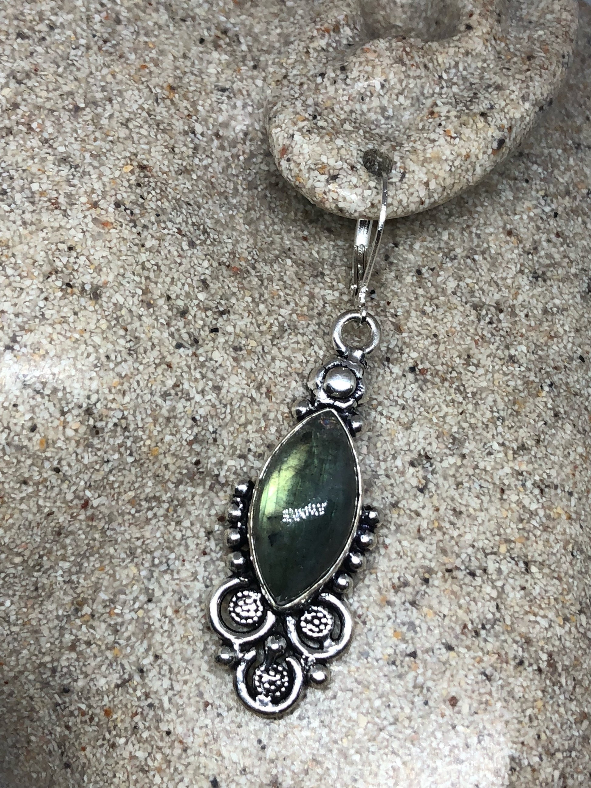 Vintage Labradorite Silver Dangle Earrings