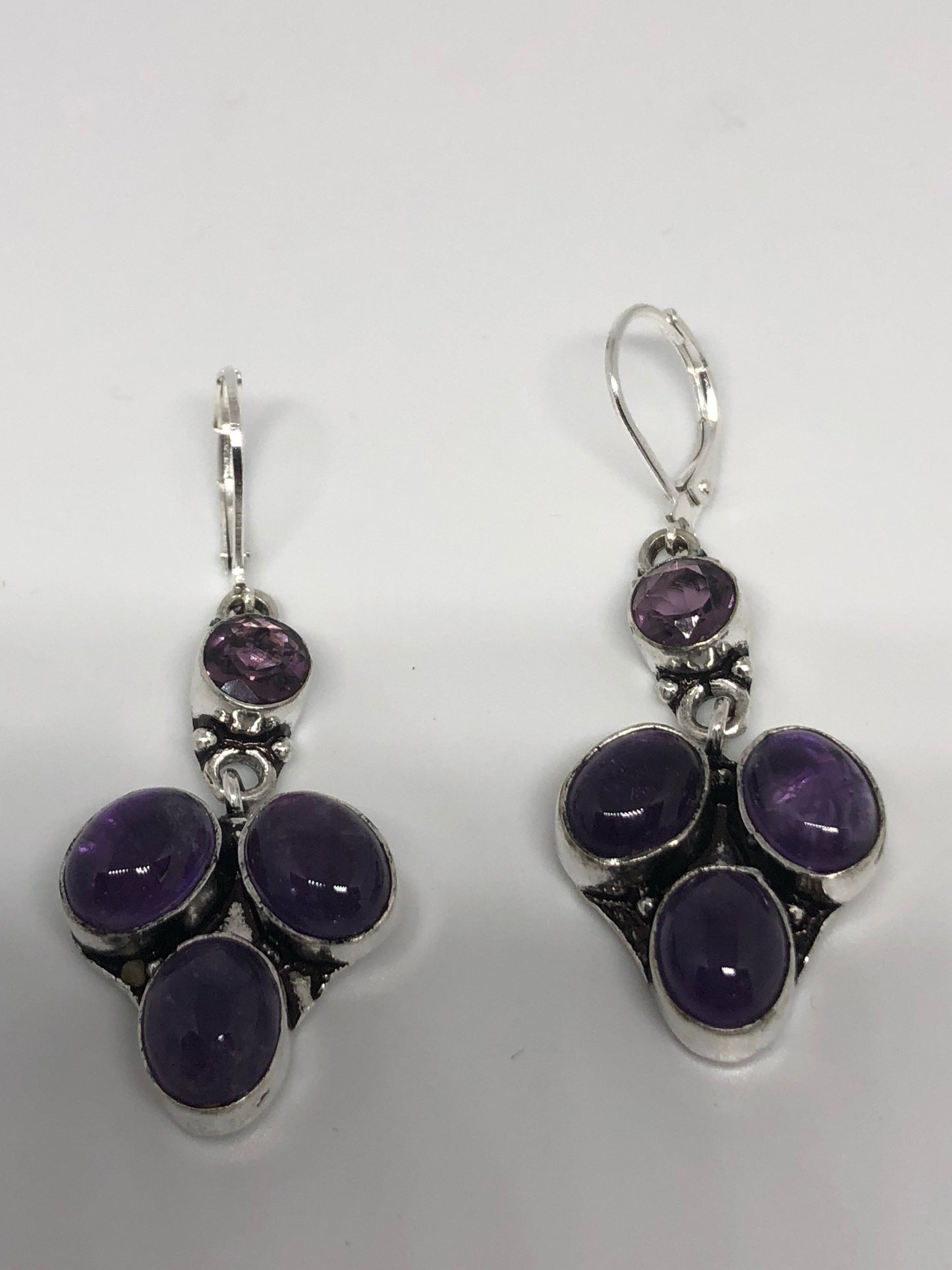 Vintage Sterling Silver Purple Amethyst Earrings