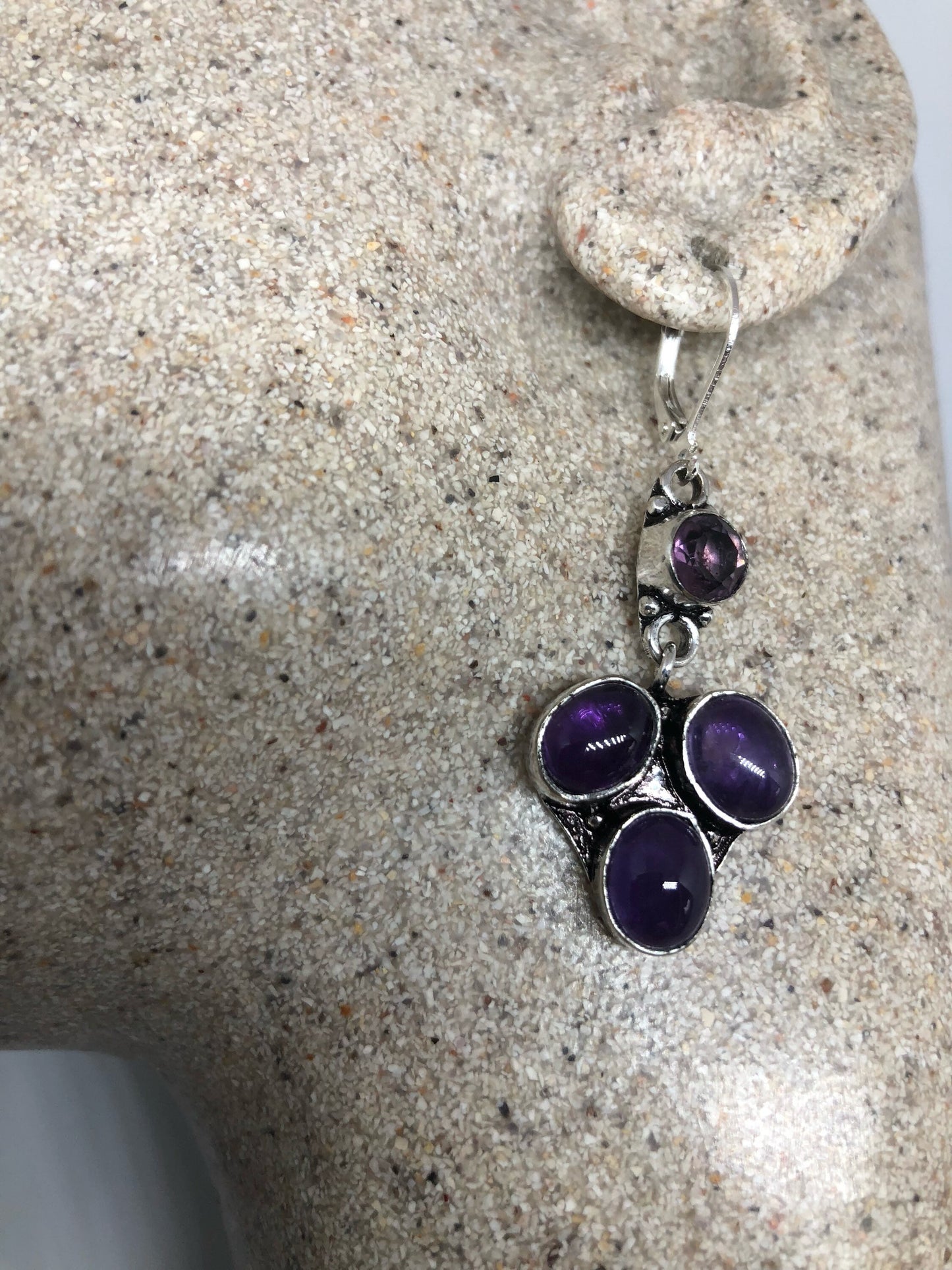 Vintage Sterling Silver Purple Amethyst Earrings