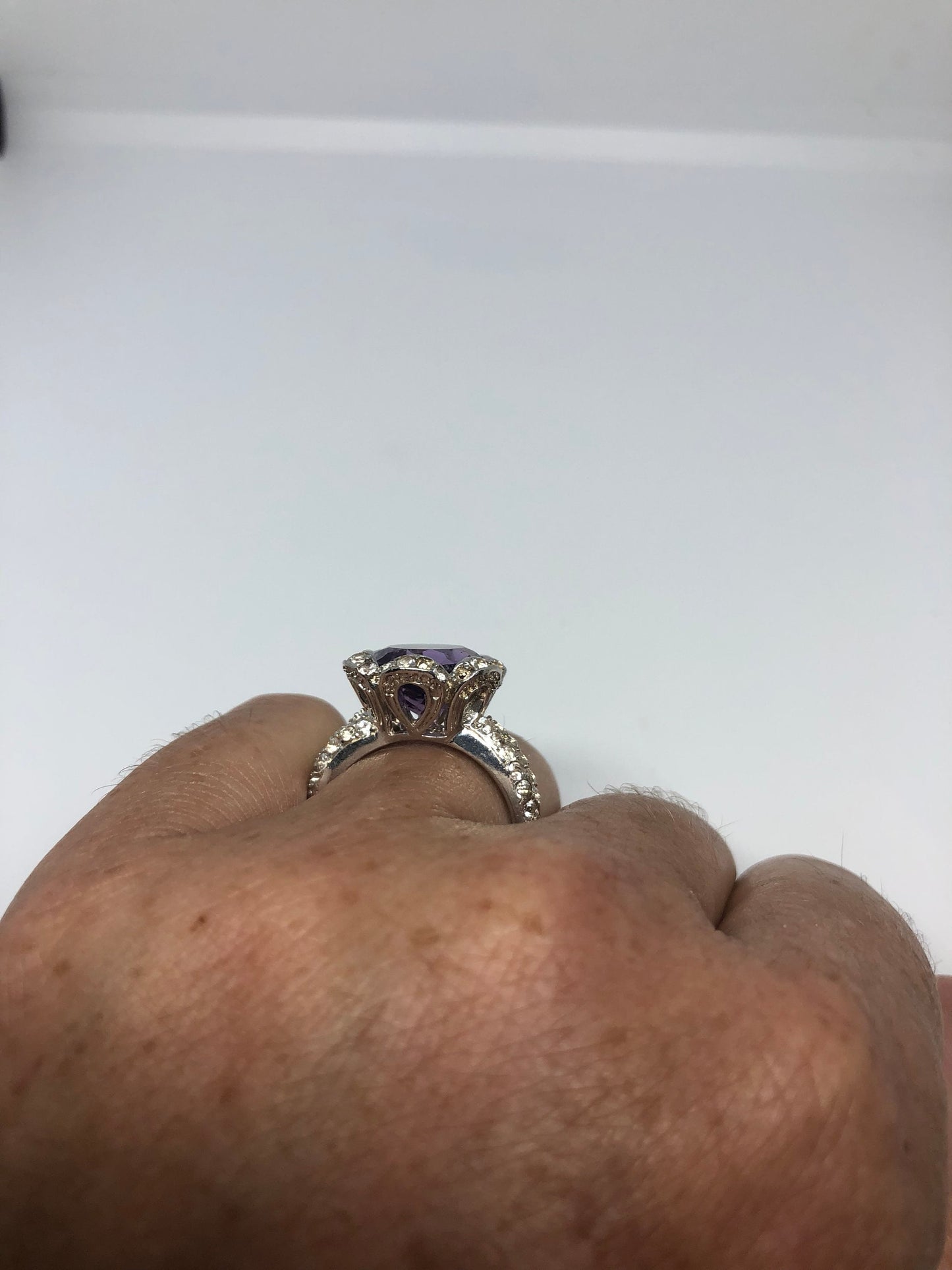 Vintage Handmade deep purple genuine Amethyst setting 925 Sterling Silver gothic Ring