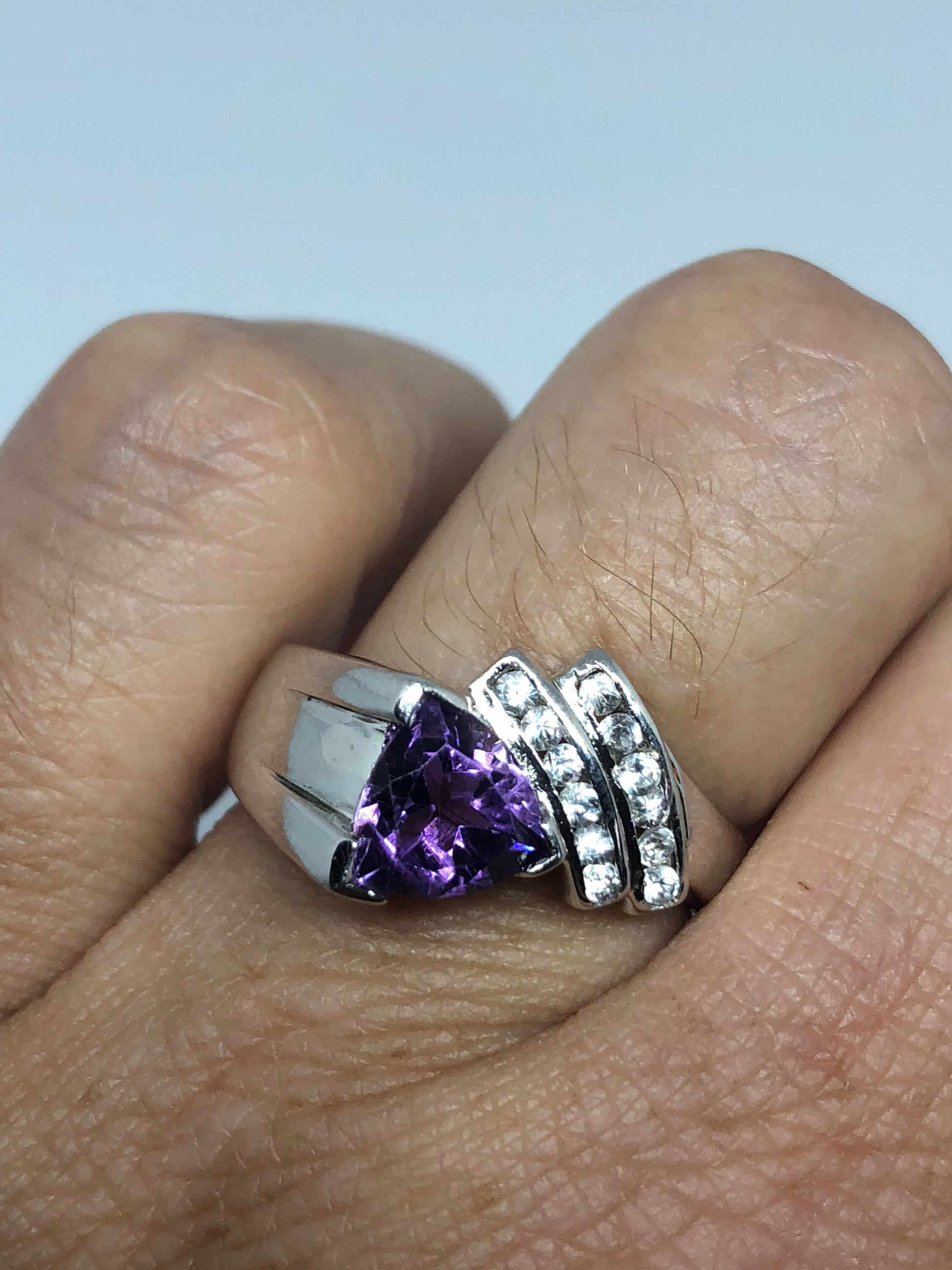 Vintage Handmade Deep Purple Genuine Amethyst Setting 925 Sterling Silver Gothic Ring