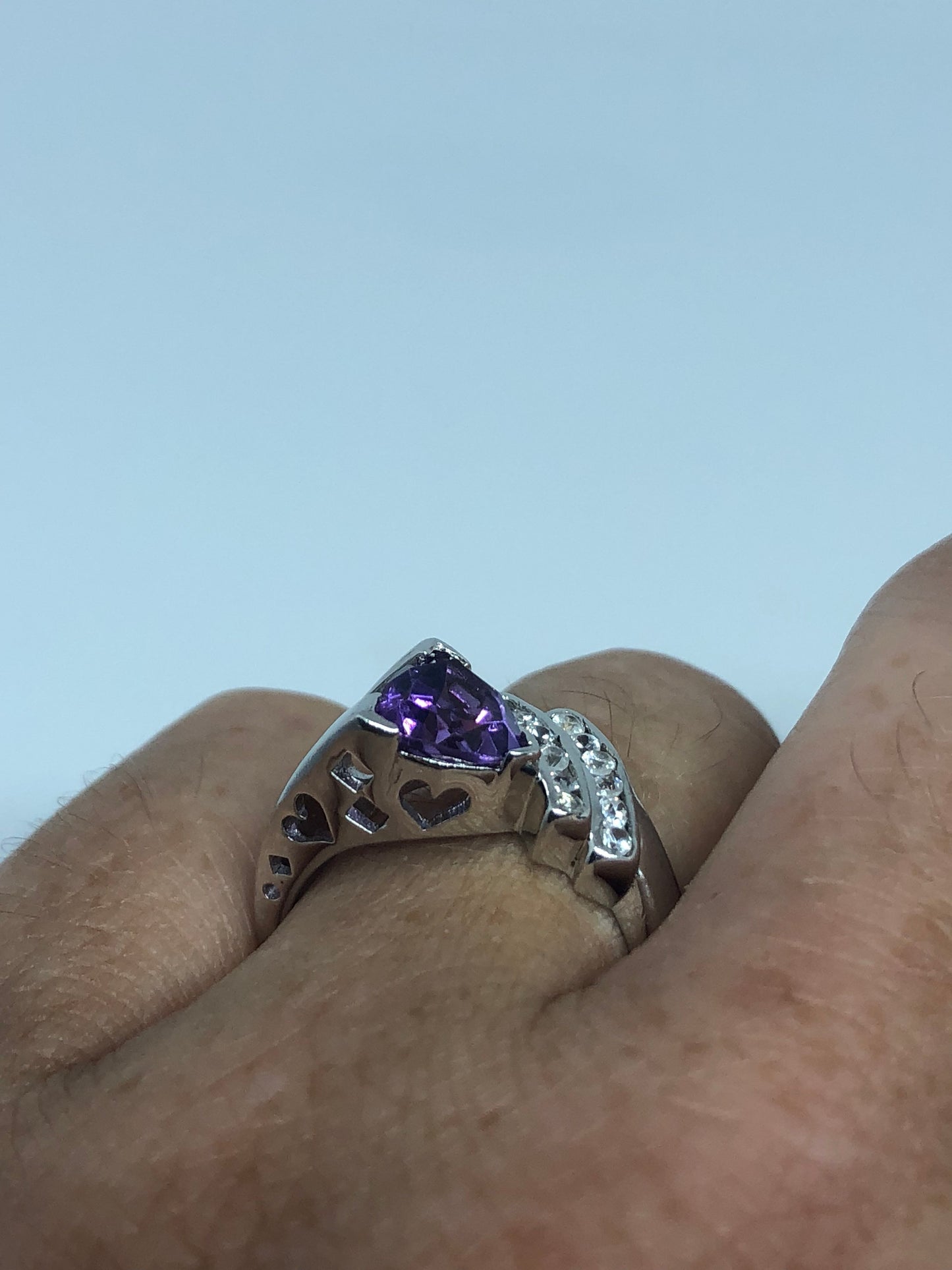 Vintage Handmade Deep Purple Genuine Amethyst Setting 925 Sterling Silver Gothic Ring