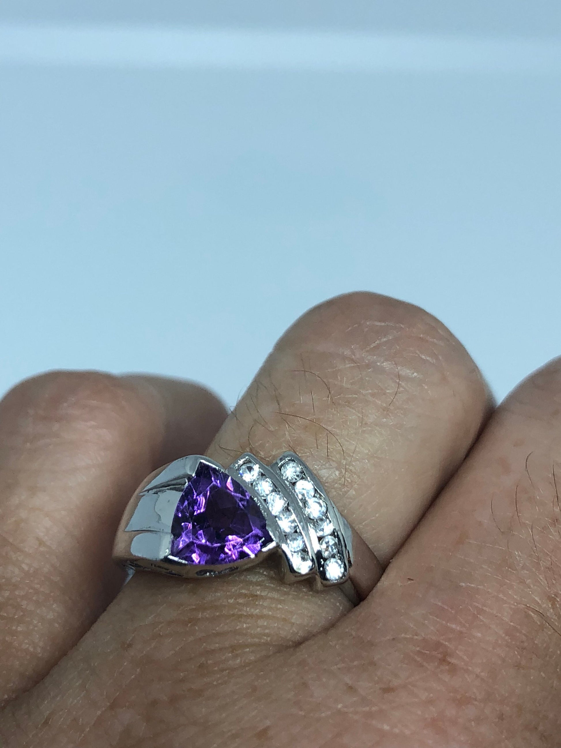 Vintage Handmade Deep Purple Genuine Amethyst Setting 925 Sterling Silver Gothic Ring