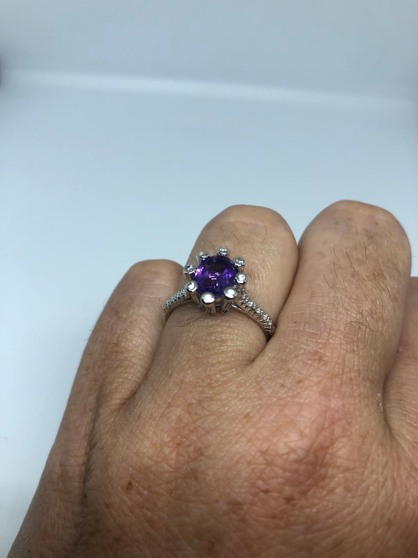 Vintage Handmade Deep Purple Genuine Amethyst Setting 925 Sterling Silver Gothic Ring